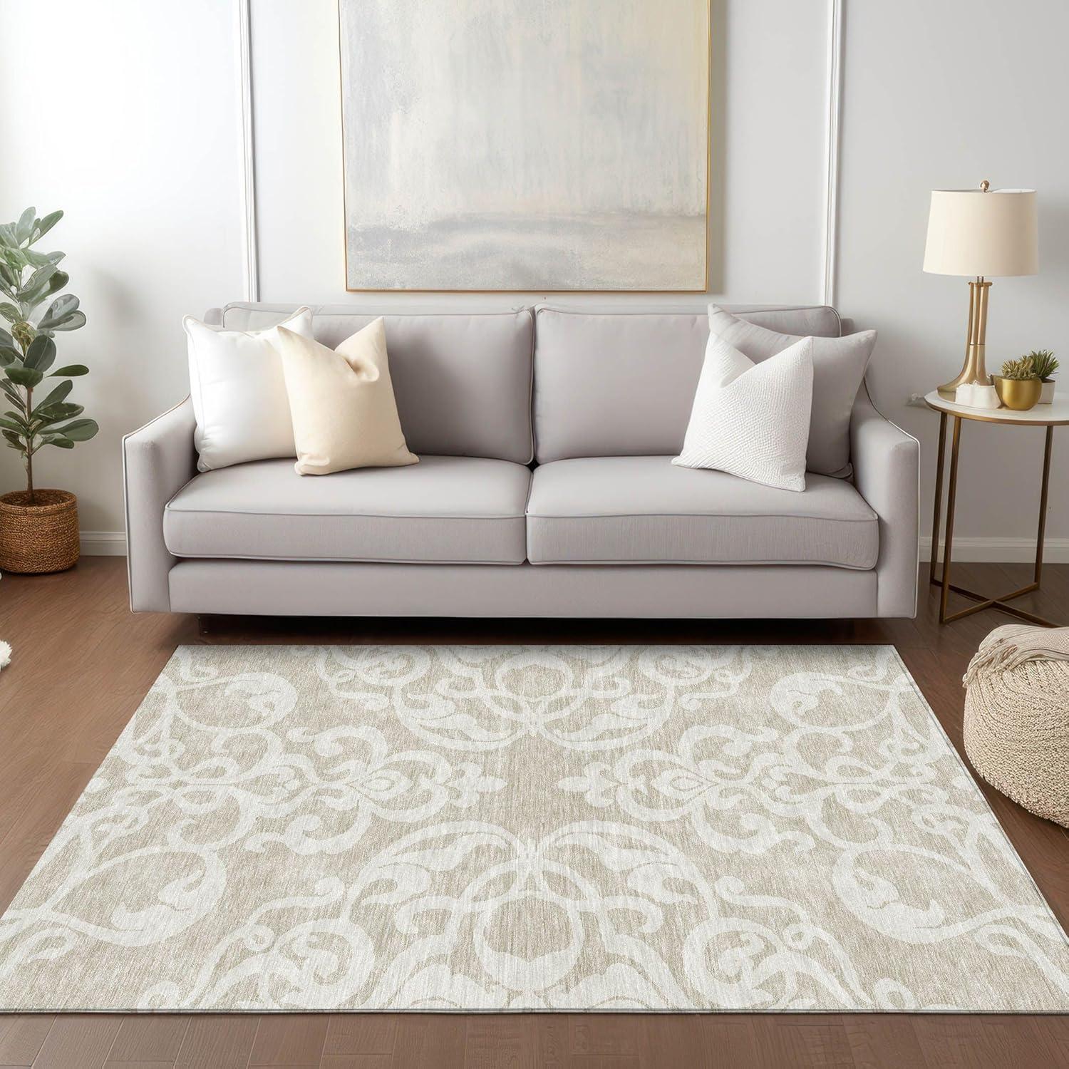 Chayden Washable Damask Indoor / Outdoor Rug