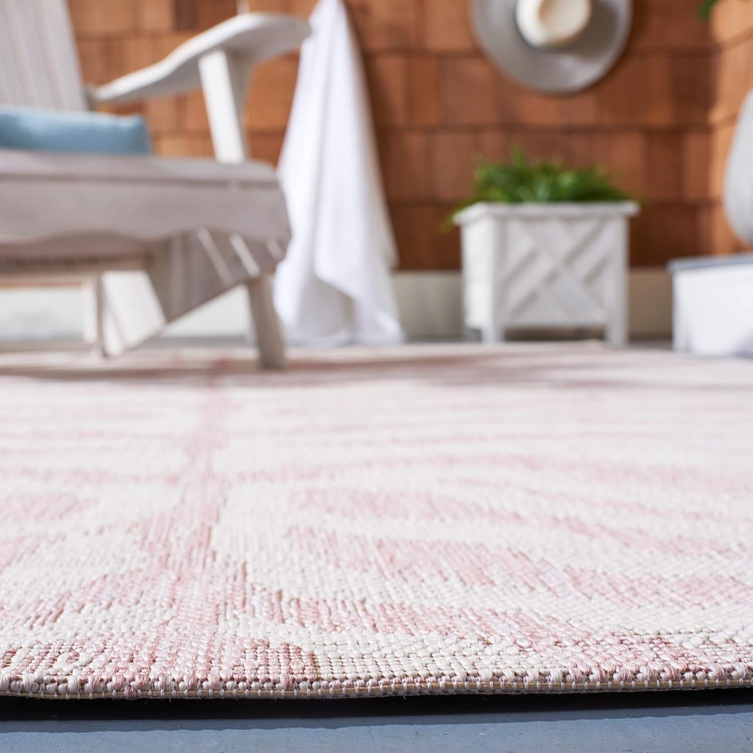 Ivory and Pink 8' x 10' Stain-Resistant Indoor/Outdoor Rug