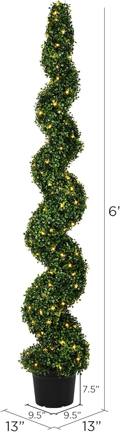 Vickerman 6' Artificial Potted Green Boxwood Spiral Tree. In a 9.5"Lx9.5"Wx7.5"H base.
