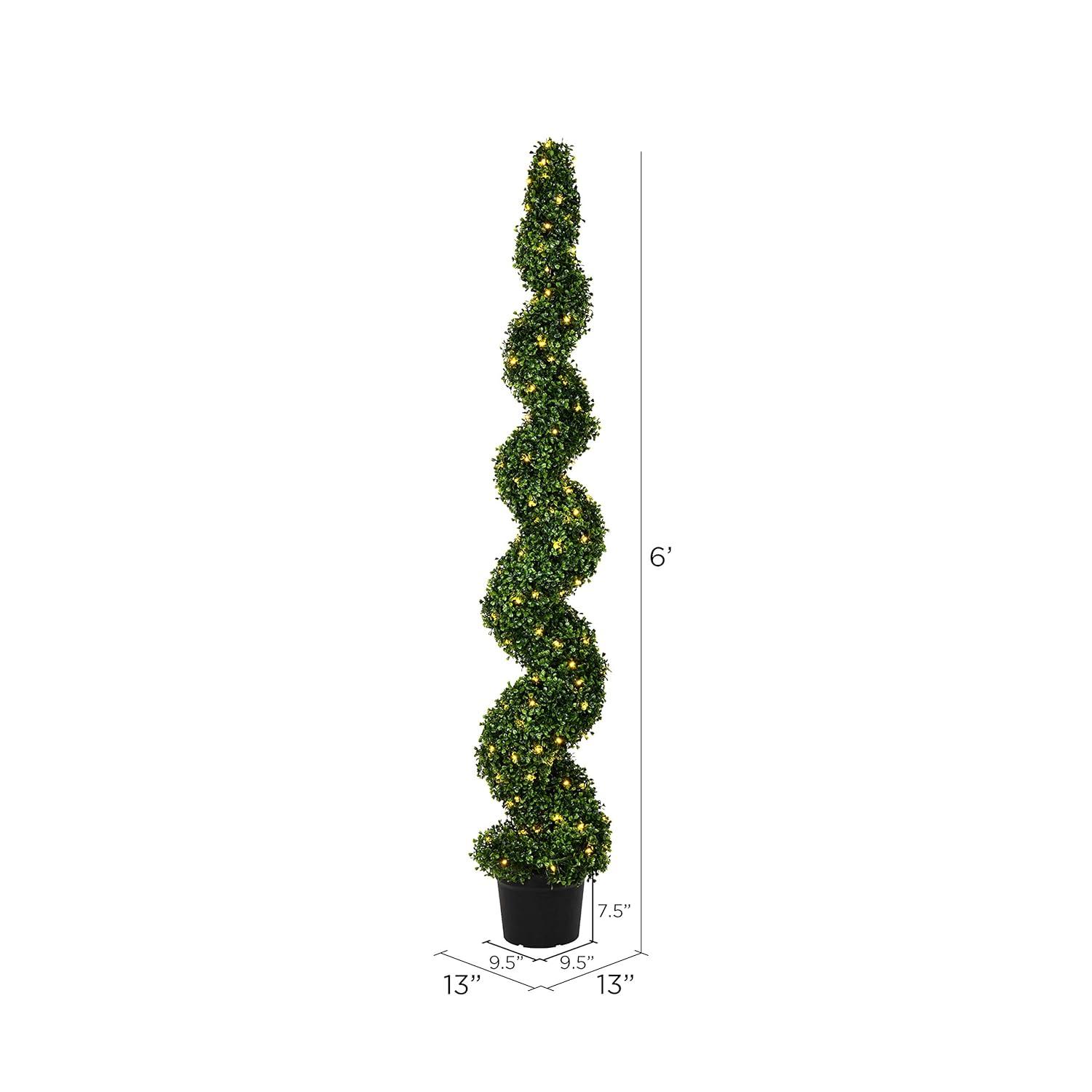 Vickerman 6' Artificial Potted Green Boxwood Spiral Tree. In a 9.5"Lx9.5"Wx7.5"H base.