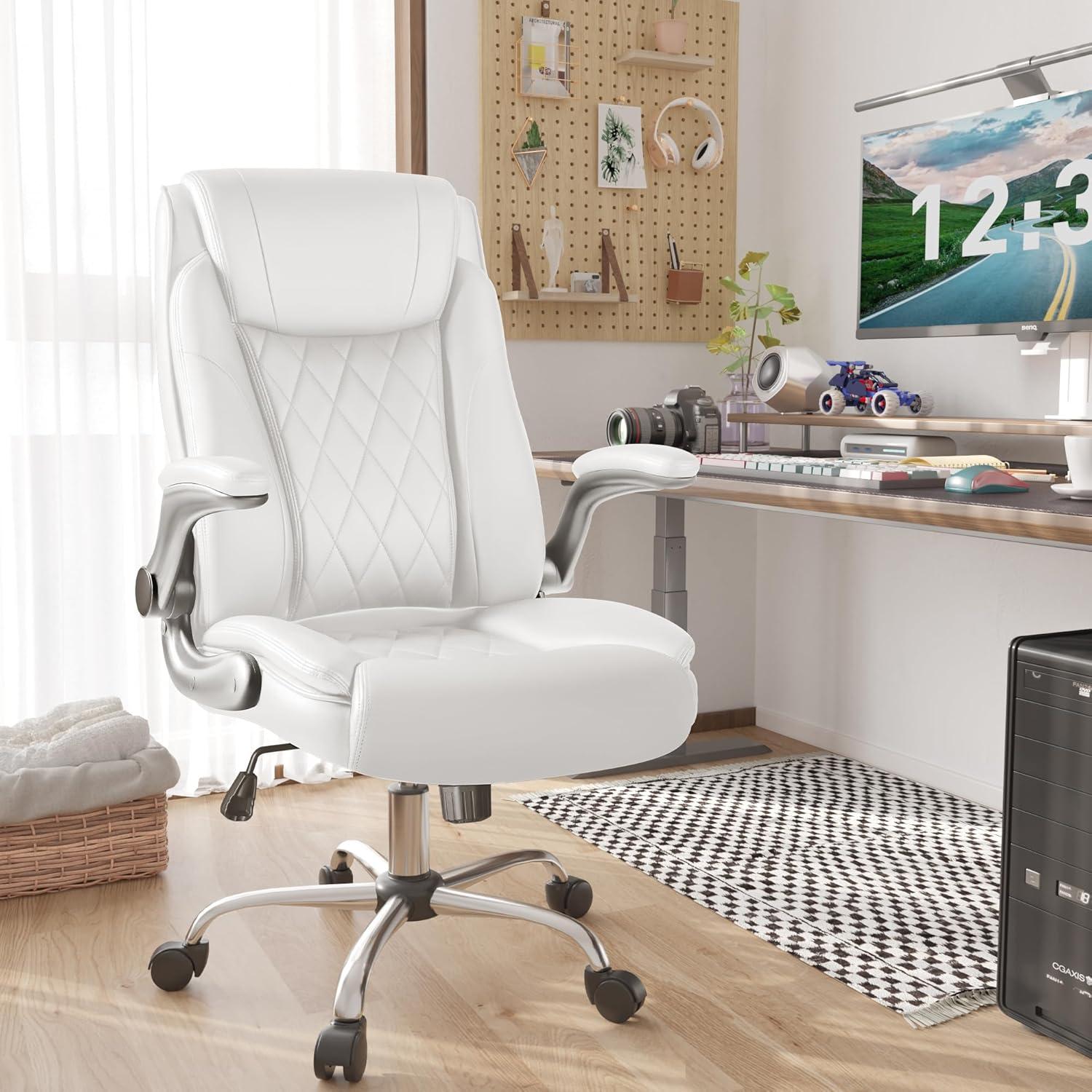 White Leather High Back Swivel Executive Office Chair