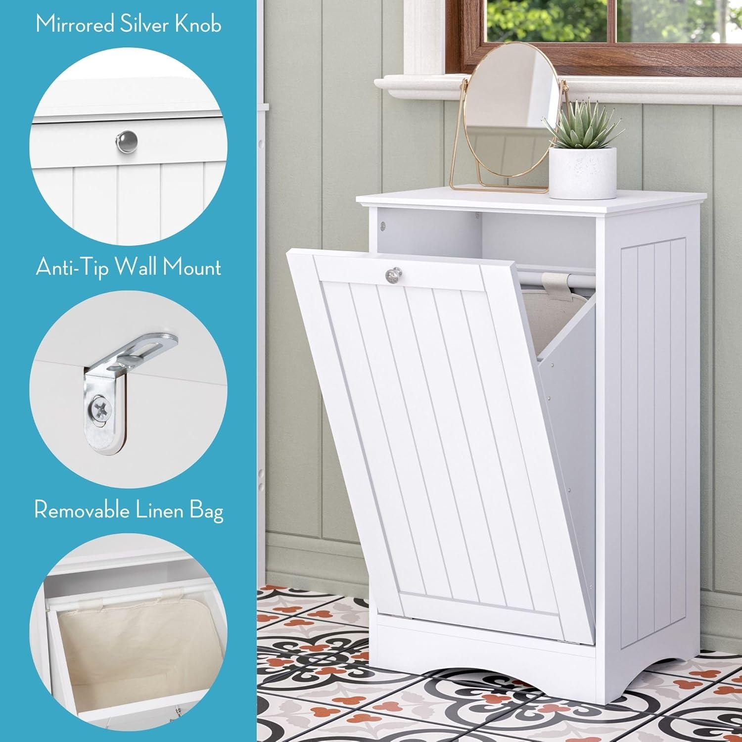 RiverRidge Ashland Tilt-Out Laundry Hamper Cabinet with Removable Cloth Storage Bag - White