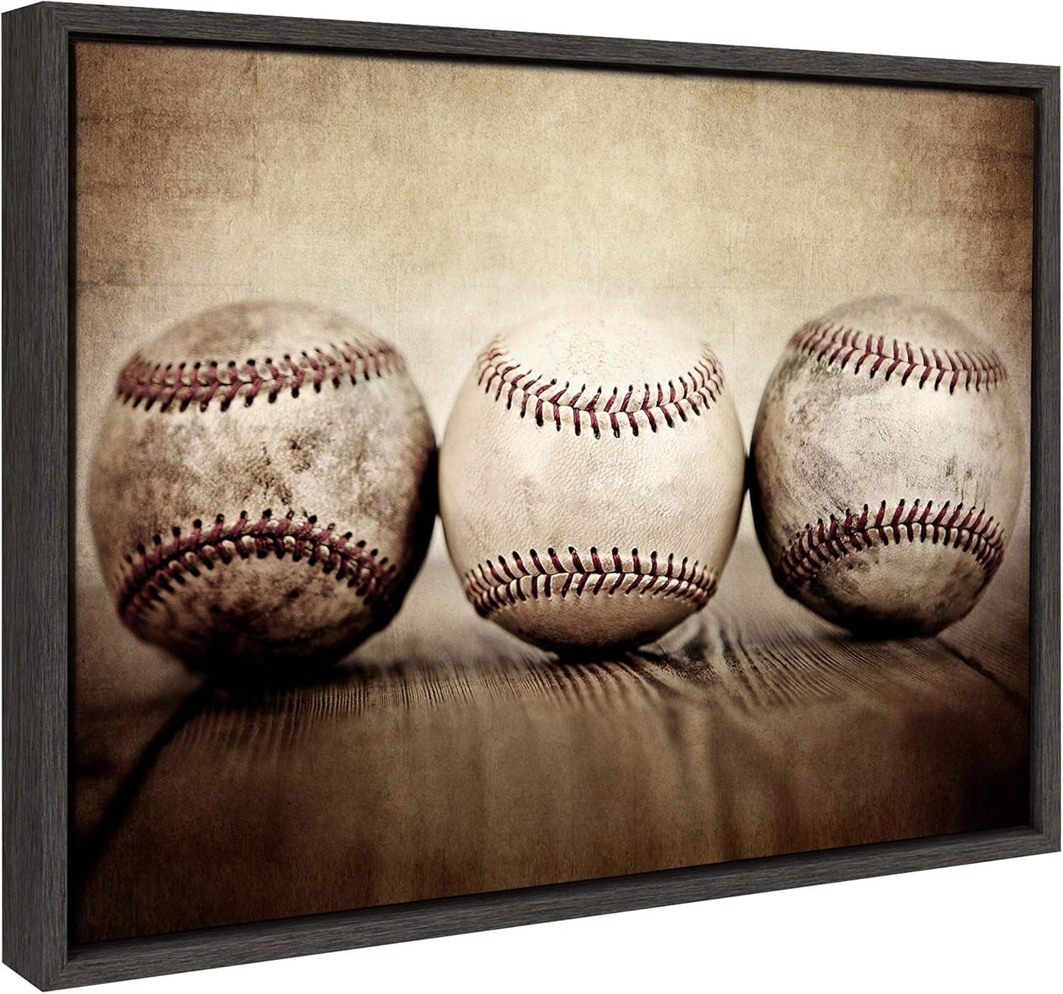 DesignOvation 18" x 24" Sylvie Three Vintage Baseballs Framed Canvas by Shawn St. Peter: Man Cave Decor, Sports Artwork