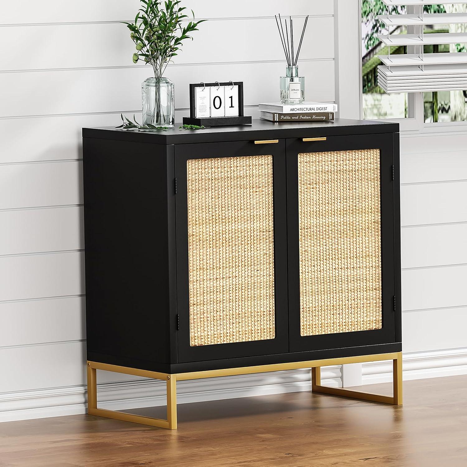 Anmytek  Mid-Century Modern 2-Door Black Buffet Sideboard Accent Storage Cabinet with Adjustable Shelves