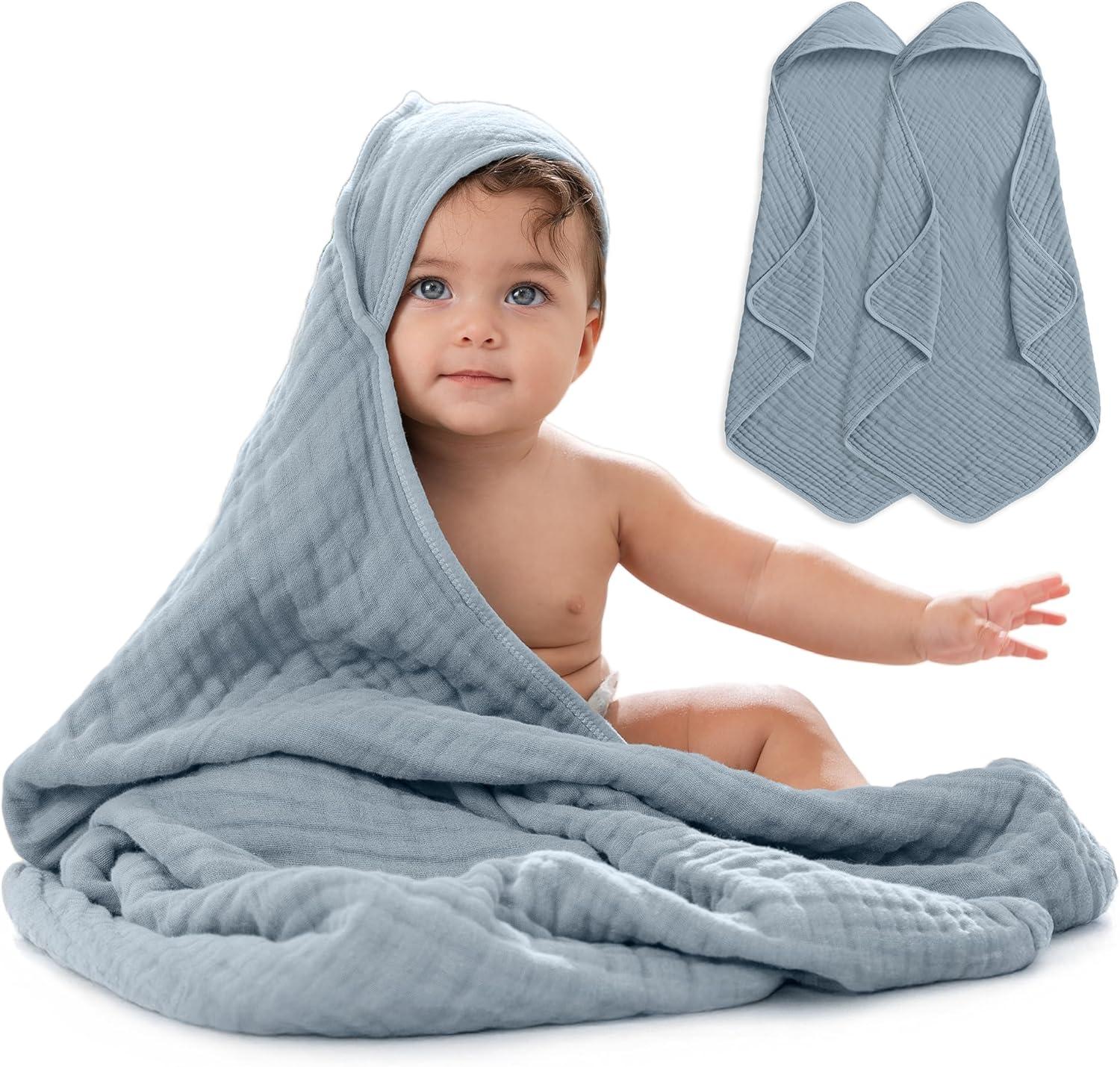Comfy Cubs Comfy Cubs Hooded Baby Towels - 6 Layer, 100% Muslin Cotton - Large 32 X 32 Inch - 2-Pack Unisex (Set of 2)