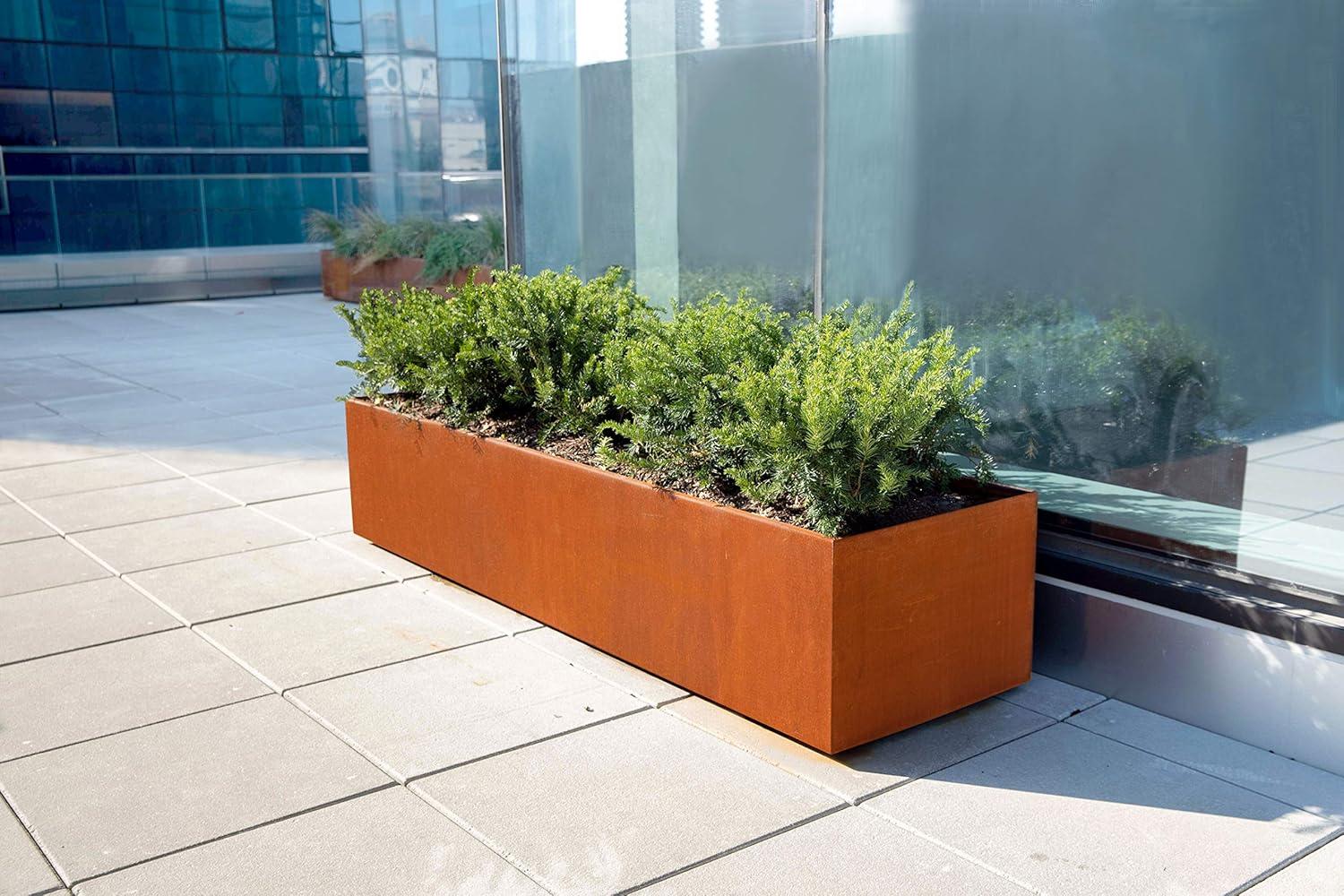 Rustic Corten Steel Rectangular Outdoor Planter Box, 60" x 20" x 24"