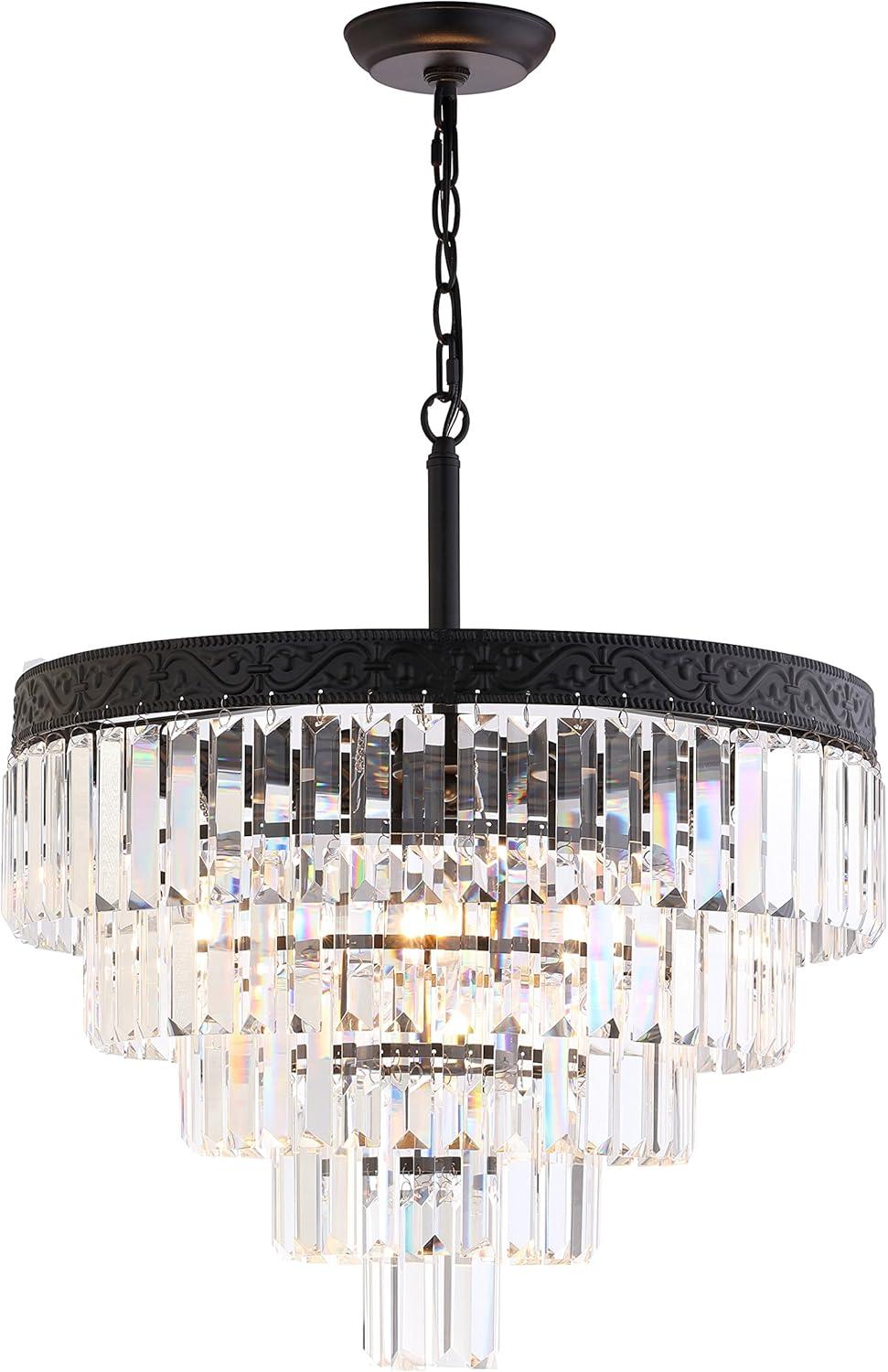 JONATHAN Y JYL9007B Wyatt 20" 4-Light Crystal LED Chandelier, Contemporary, Classic, Traditional for living room, dinning room, bedroom, office Bulb Included, Bronze/ Clear