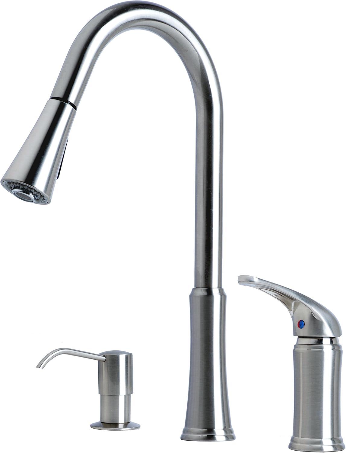 Builders Shoppe 1171SS Single Handle Pull-Down Kitchen Faucet with Soap/Lotion Dispenser Stainless Steel Finish