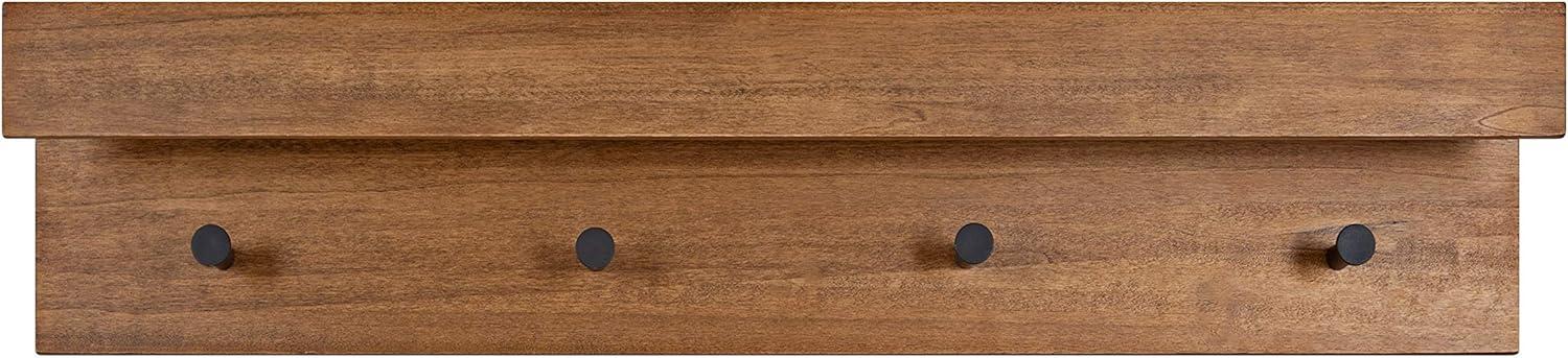 Natural Wood Wall Shelf with 4 Black Knobs