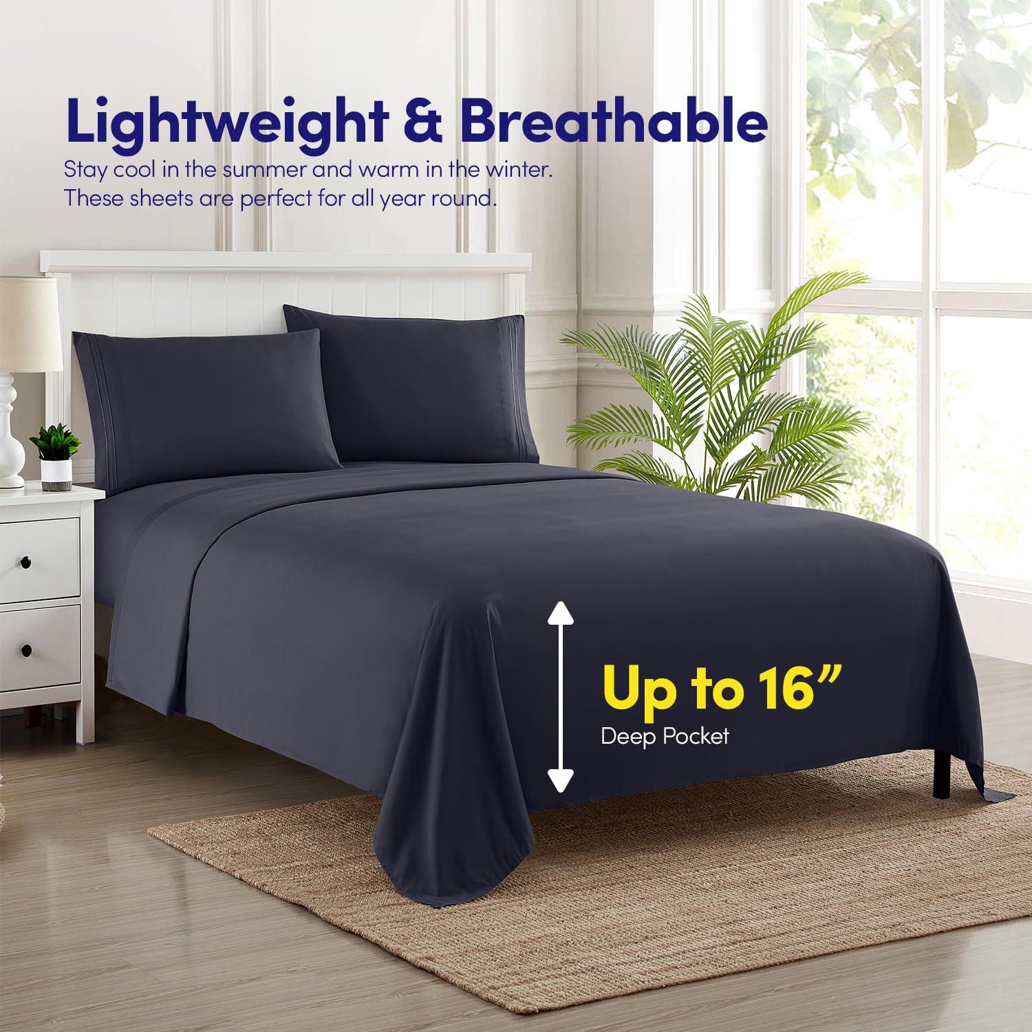 1500 Supreme Collection Queen Sheet Sets Navy Blue - Luxury Hotel Bed Sheets and Pillowcase Set for Queen Mattress - Extra Soft, Elastic Corner Straps, Deep Pocket Sheets, Queen Navy Blue