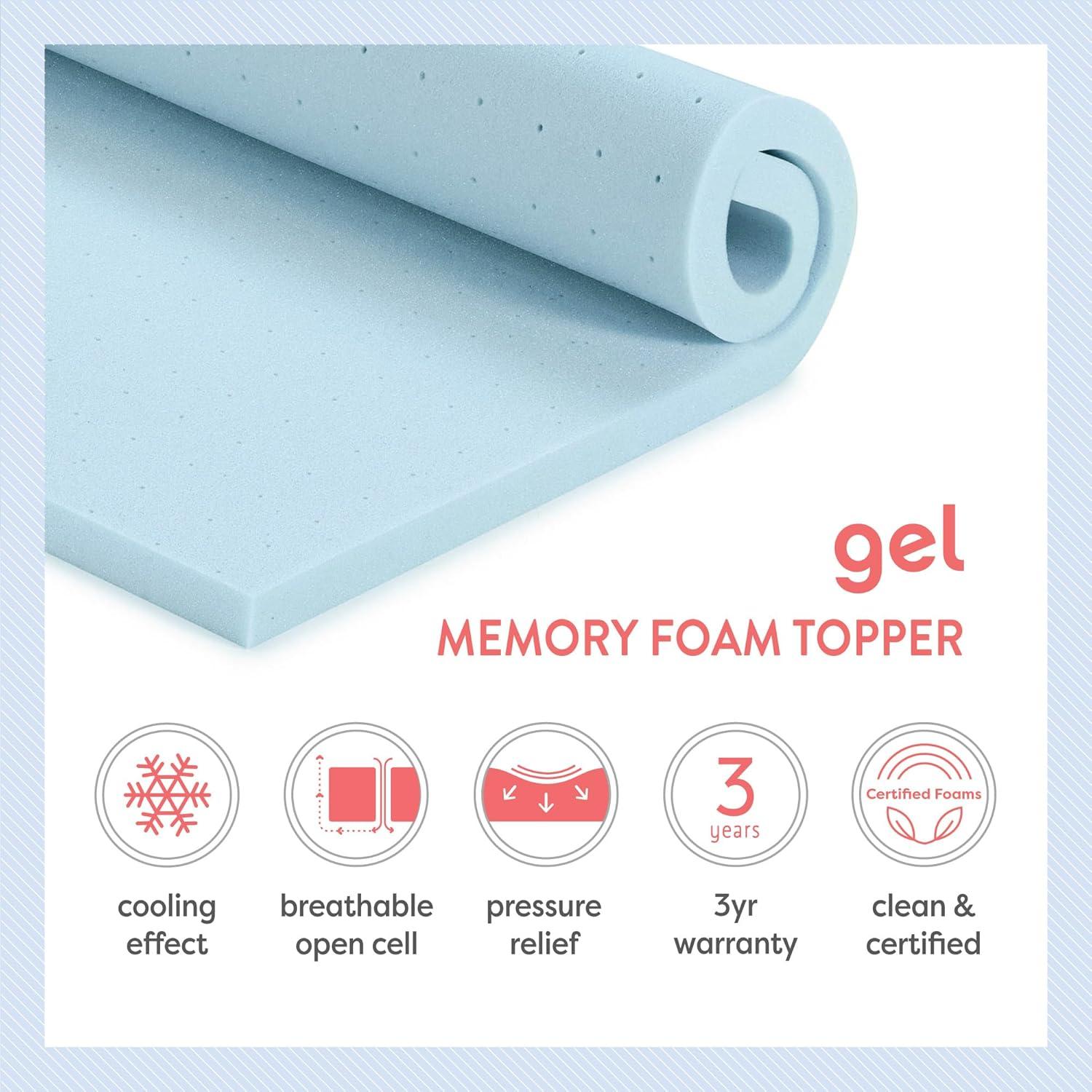 Best Price Mattress 1.5 Inch Ventilated Memory Foam Mattress Topper, Cooling Gel Infusion, CertiPUR-US Certified, Dorm Essentials, Queen