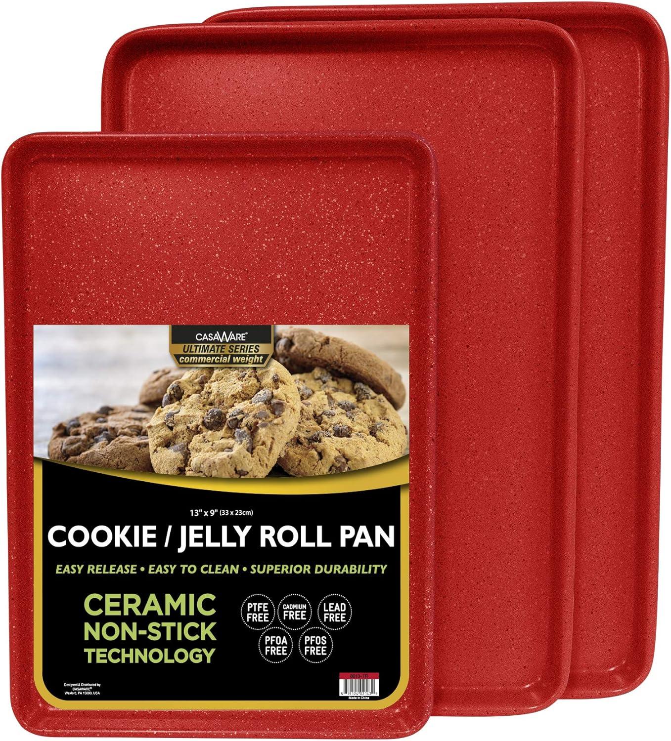 Red Granite Non-Stick Carbon Steel Cookie Sheet Set