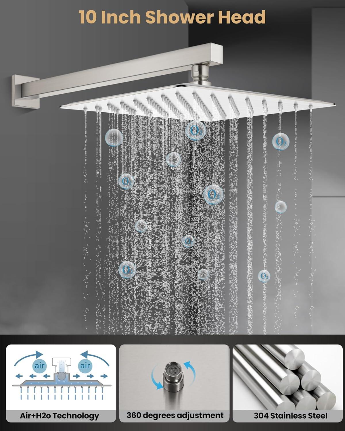 AWZTOO 10 Inch Wall Mount Shower System WIth Rough-in Valve Bathroom Shower Faucet Modern Rainfall Shower Head Combo Set Brushed Nickel Brushed,