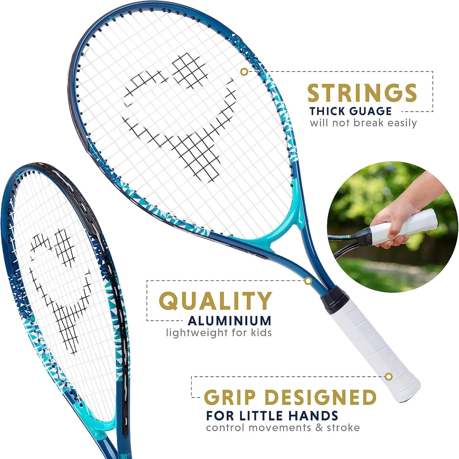 Kids Tennis Racket with Training Videos – Aluminum Youth Tennis Racket with Neoprene Handle for Children Age 5-12 – Learn Faster and Play Better by Street Tennis Club