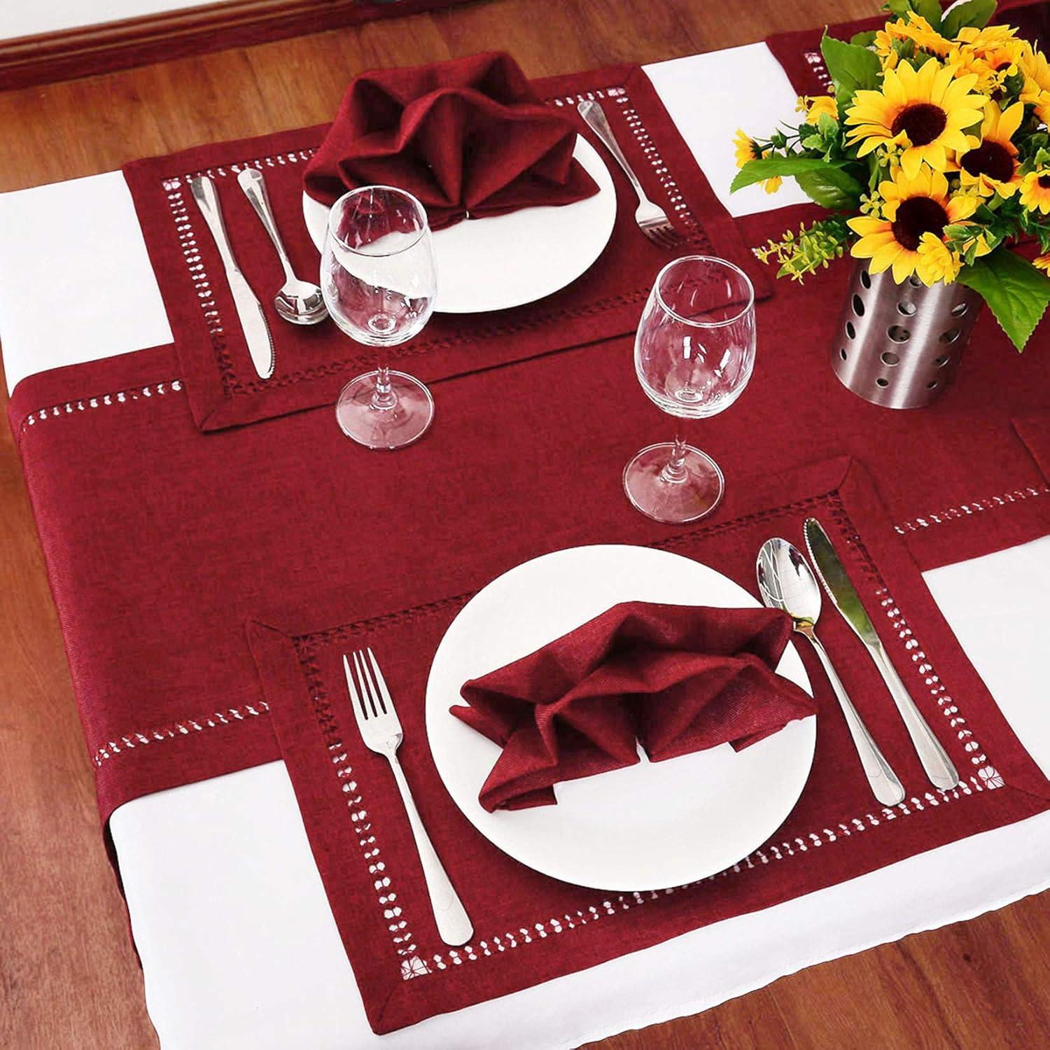 Red Polyester Hemstitched 14"x36" Table Runner