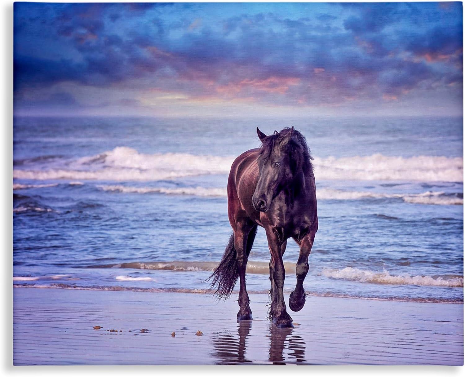 Wild Horse on Beach Blue Sunset Canvas Print