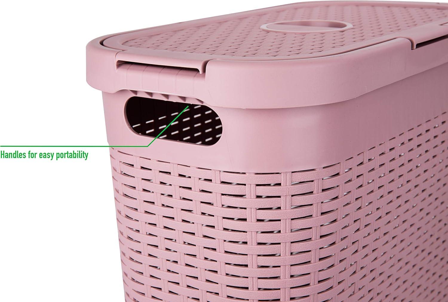 Mind Reader Mind Reader 40L Slim Laundry Hamper, Clothes Basket, Lid, Wicker Design, Plastic