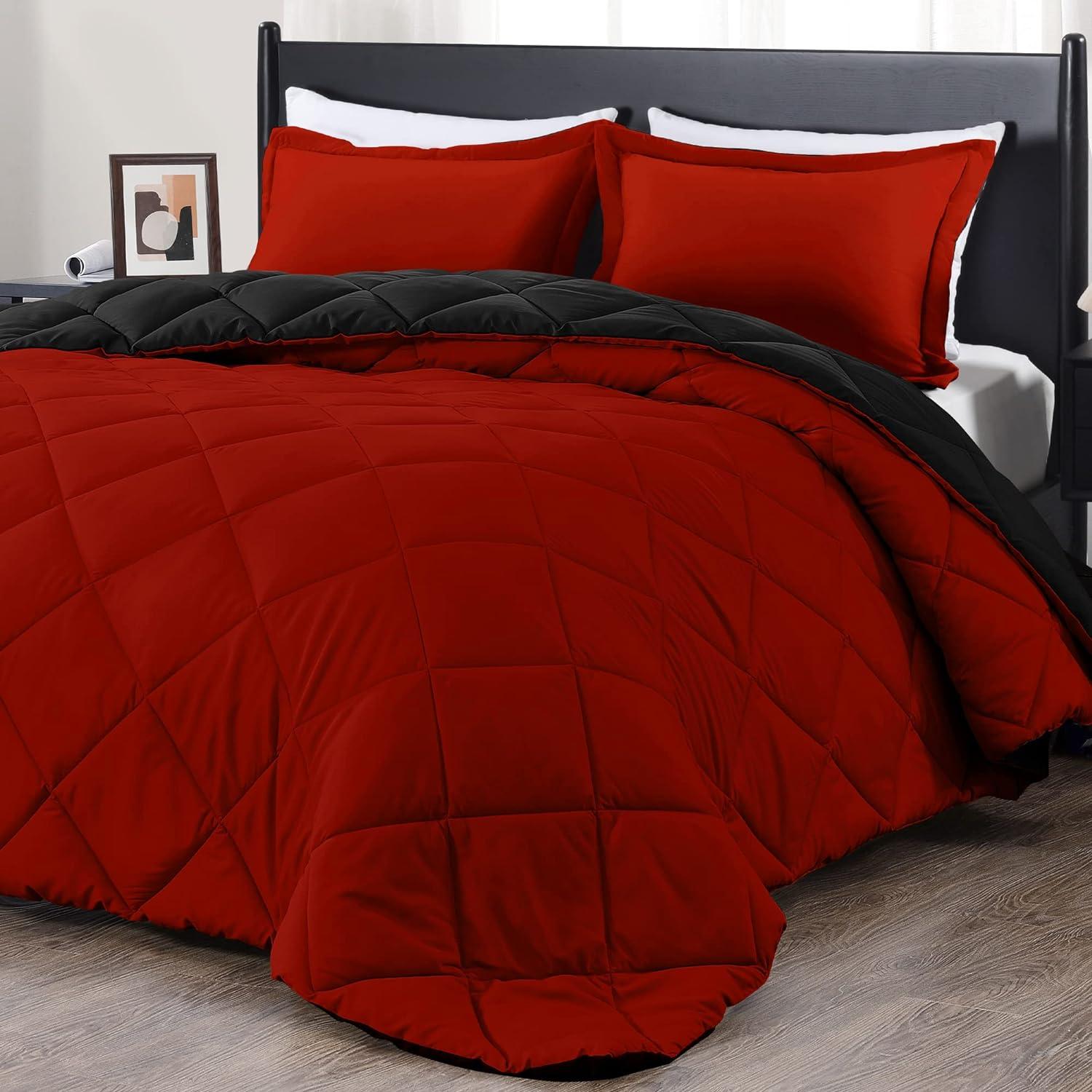 King Size Red and Black Reversible Down Alternative Comforter Set