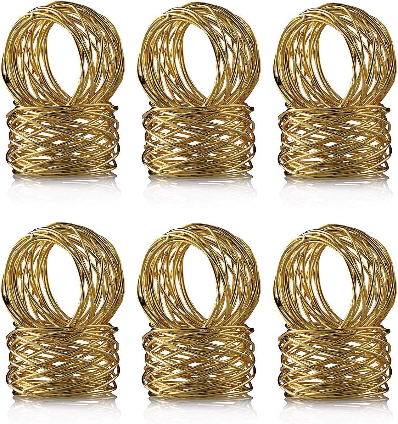 Napkin Rings, Set of 12 Gold Round Mesh Napkin Rings Holders Metal Exquisite Household Napkin Rings for Wedding Banquet Holiday Dinner Party Home Christmas Table Setting Decorations 12 Round Mesh