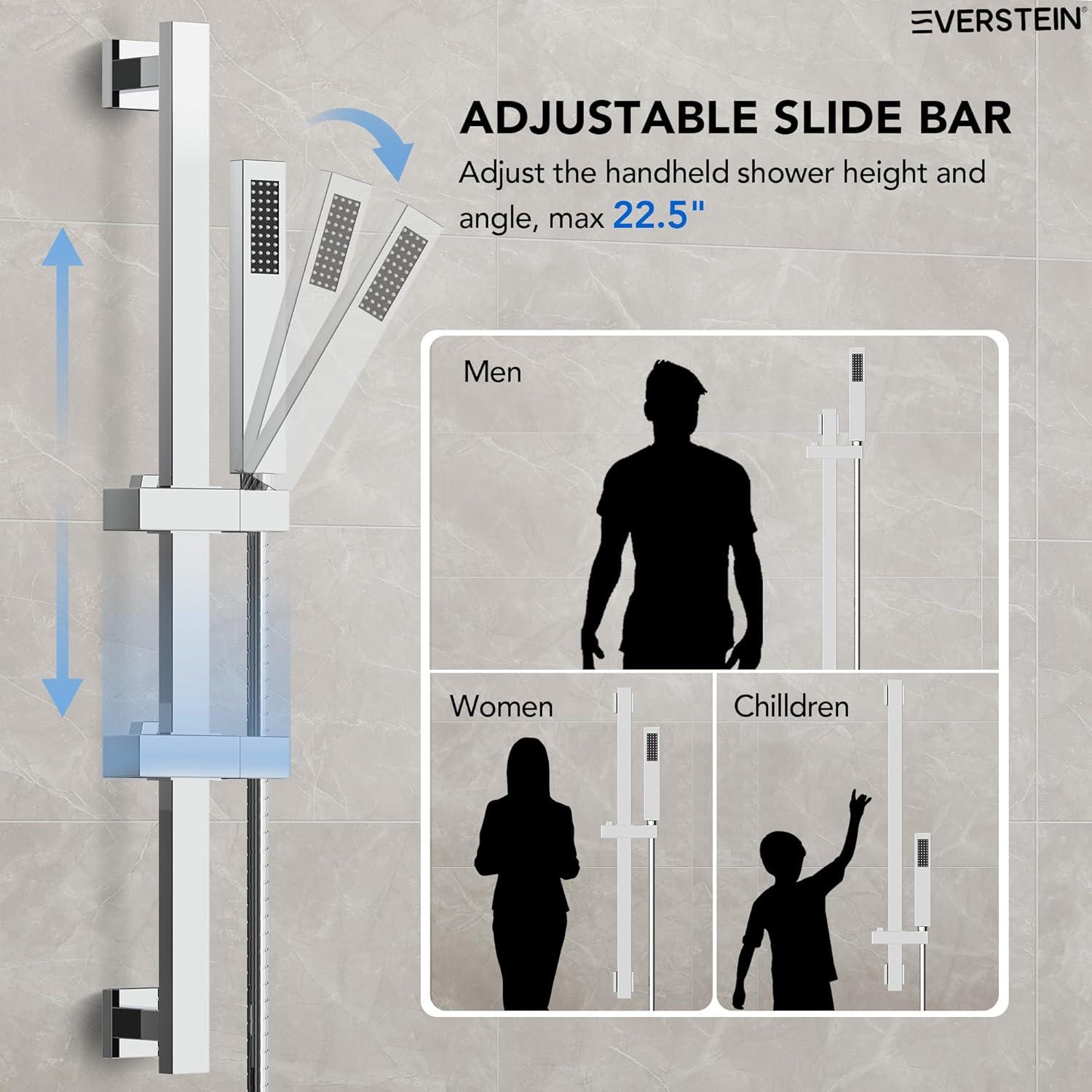 EVERSTEIN DualJetSpa 10-Inch High-Pressure Rainfall Shower Faucet with Handheld Spray, Wall Mount Dual Showerheads System with Slide Bar and Rough-in Valve SFS-1059-CH10