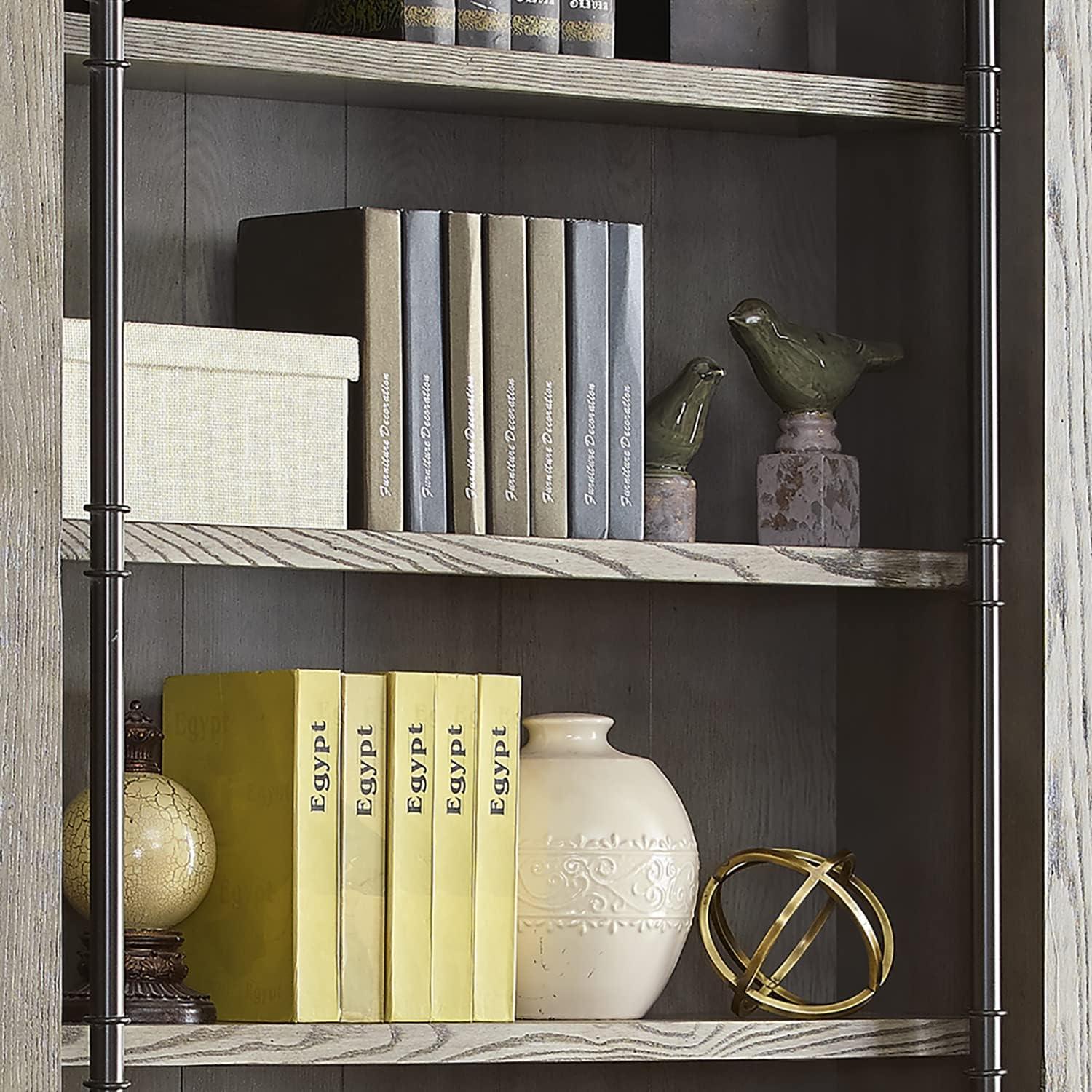 Traditional 8' Tall Wood Bookcase Wall With Ladder Aged Office Bookcases Gray