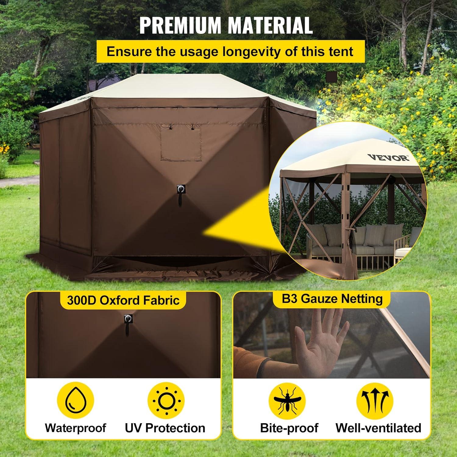 Hexagonal Brown and Beige Alloy Steel Pop-Up Gazebo Tent