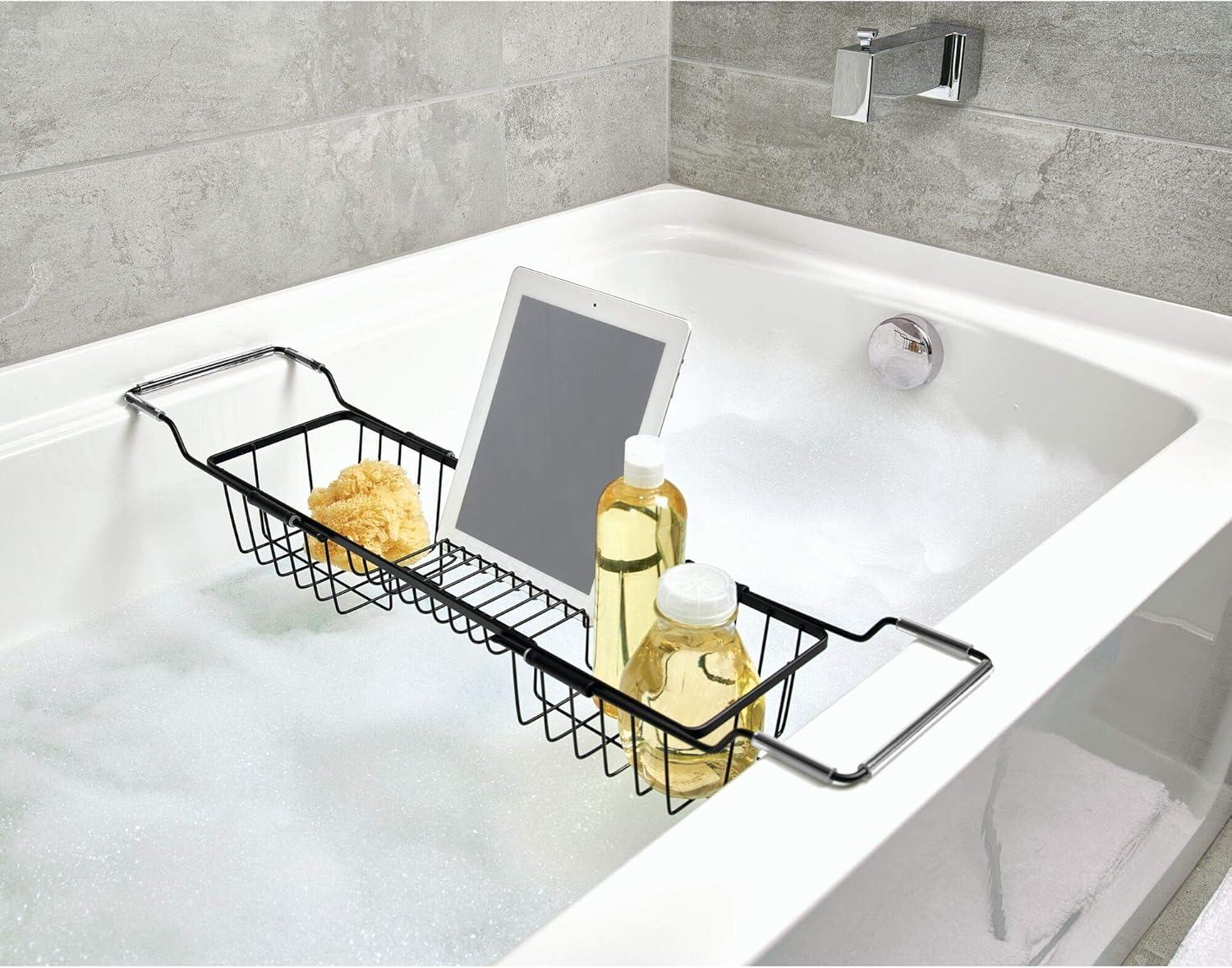 Adjustable Matte Black Metal Over Tub Caddy