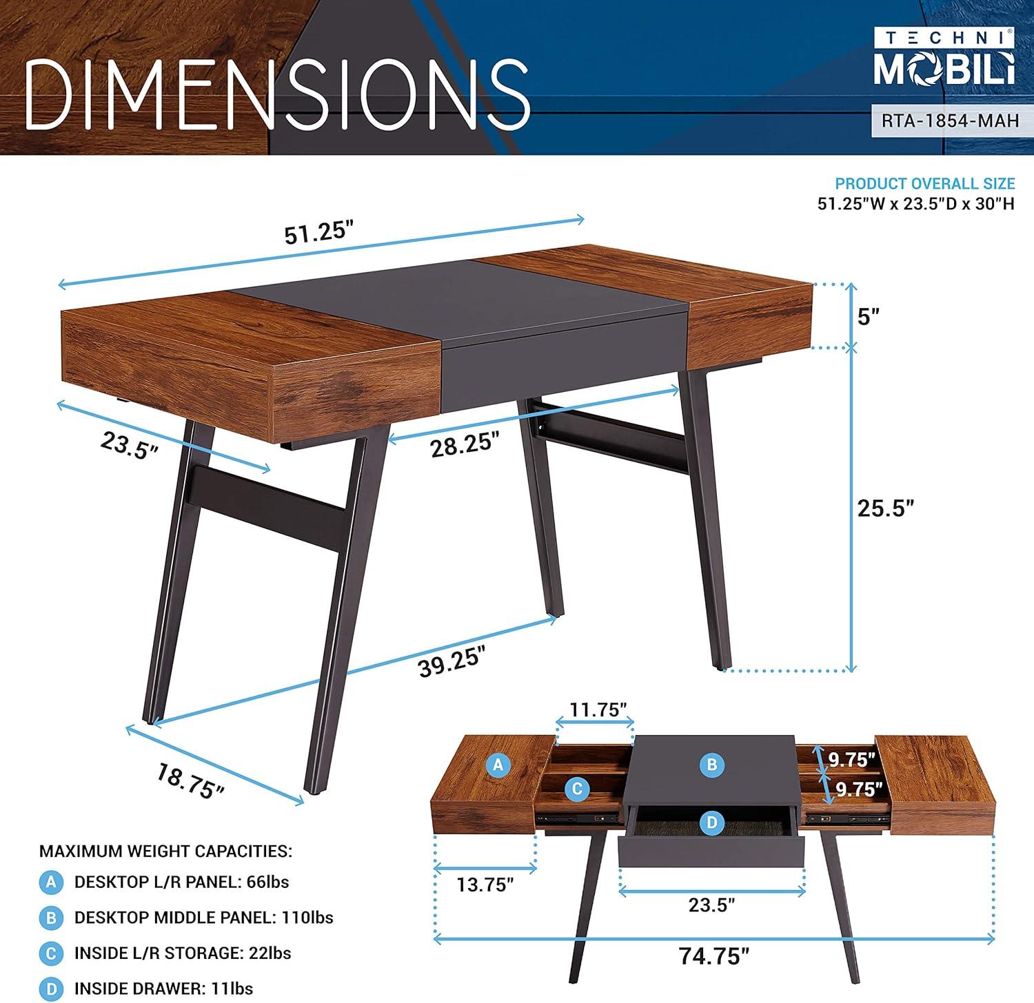 Expandable Modern Desk with Storage Mahogany - Techni Mobili