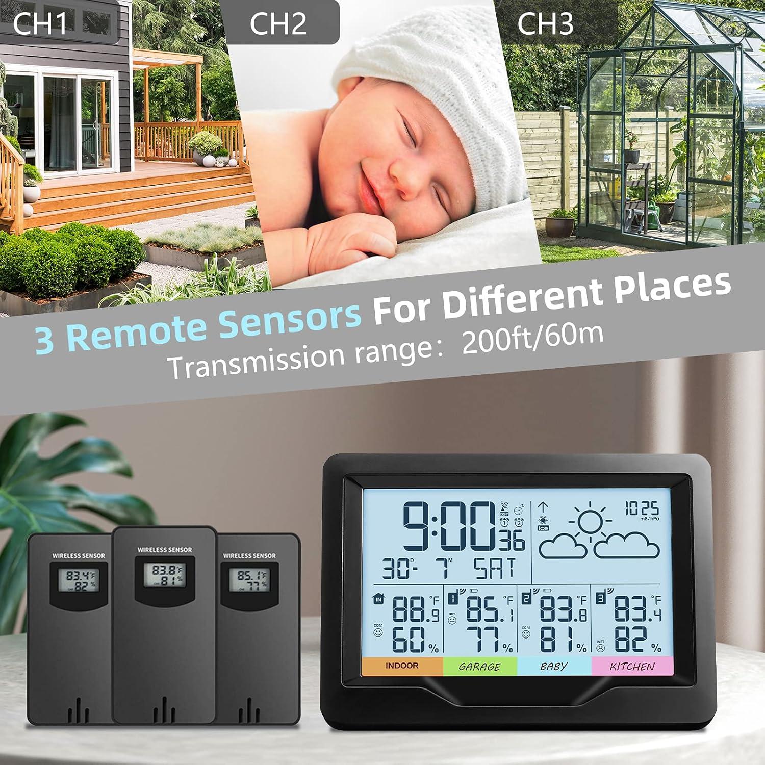Weather Station Indoor Outdoor Thermometer Wireless Remote Sensor, Home Weather Station Temperature Humidity Monitor