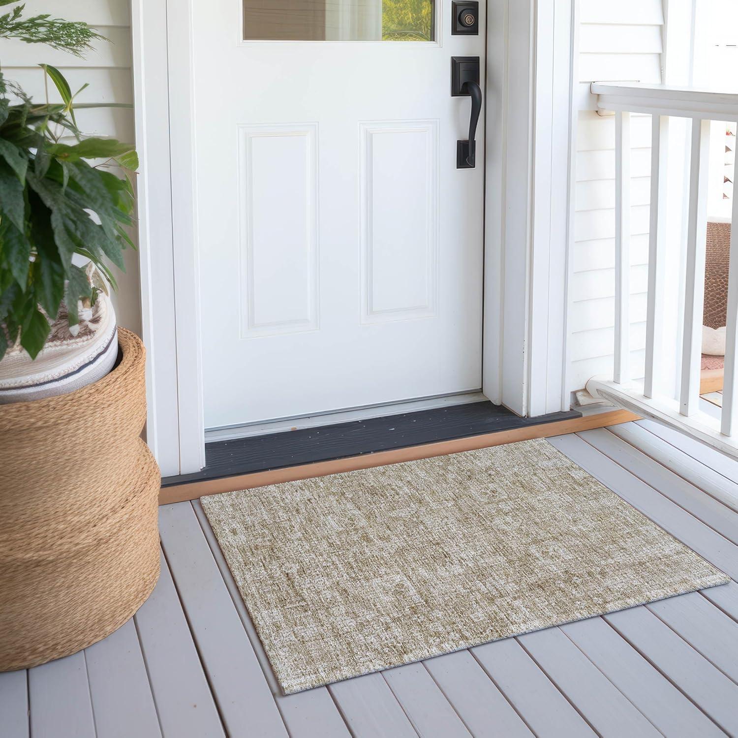 Beige Synthetic Flat Woven Rectangular Washable Rug