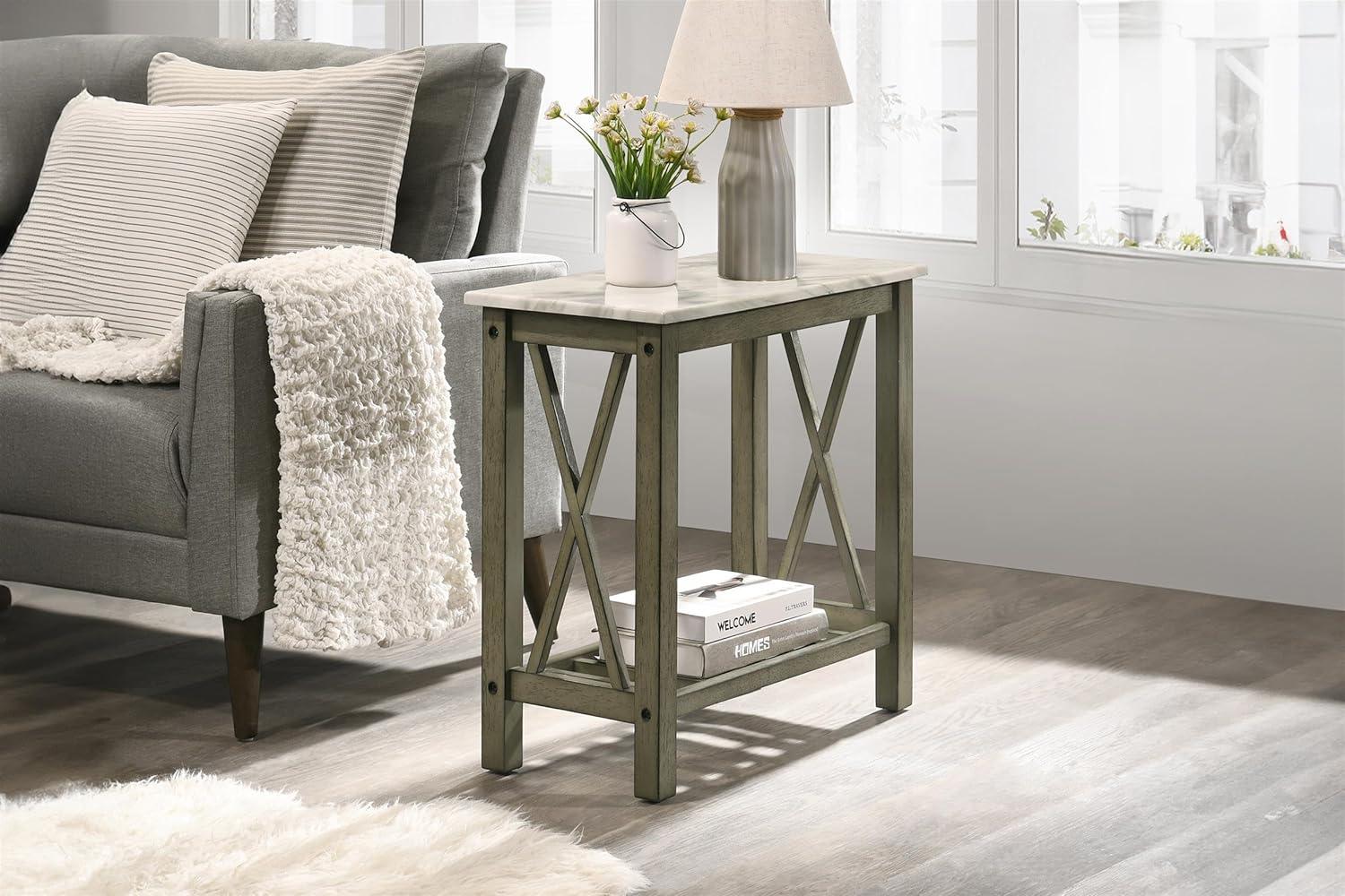 Eden Gray Faux Marble and Wood Rectangular End Table