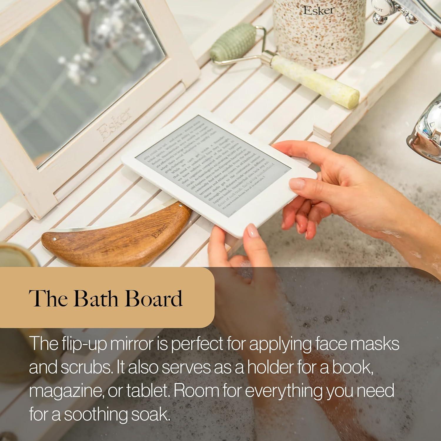 Esker White Pine Wood Bathtub Tray with Hemp Rope Handles