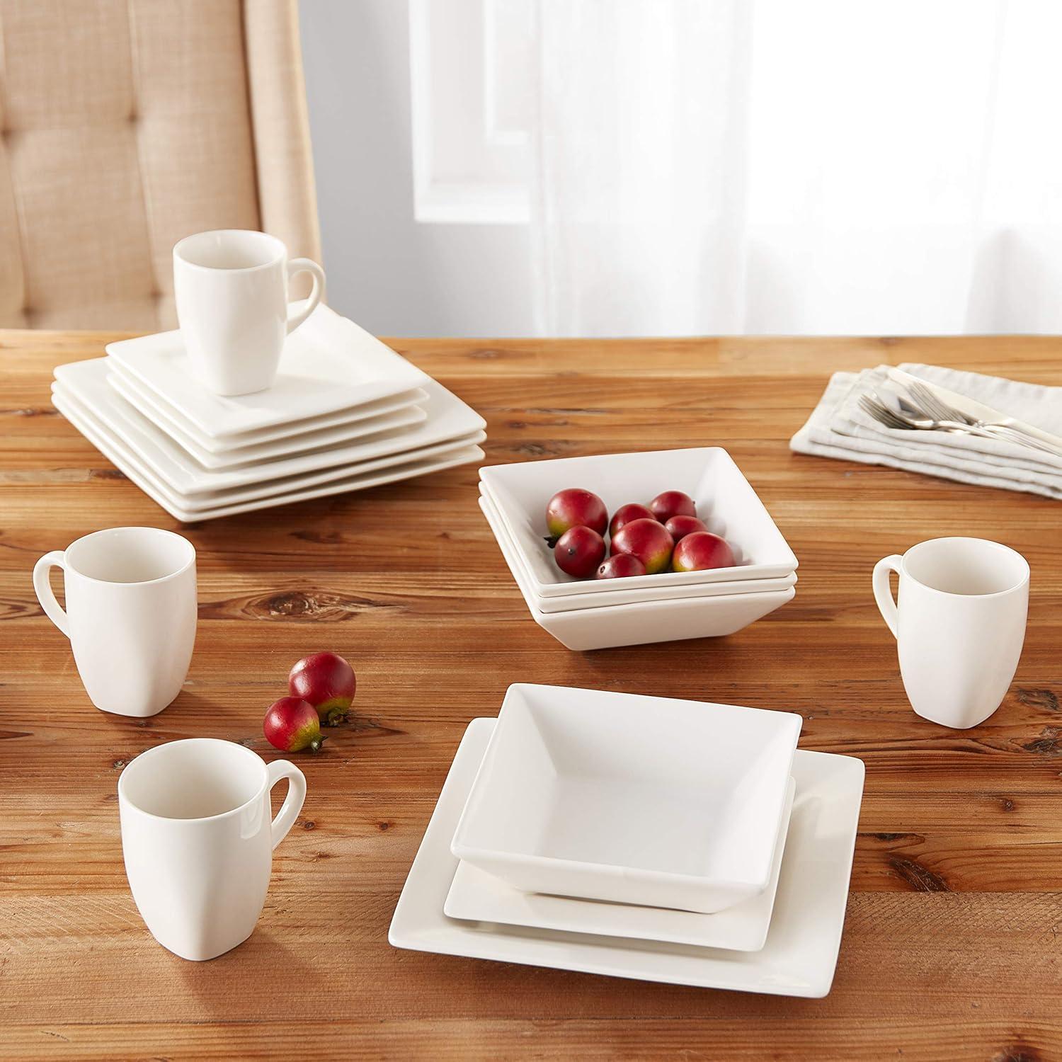 10 Strawberry Street Nova Square 16-Piece Stoneware Dinnerware Set, Cream/White