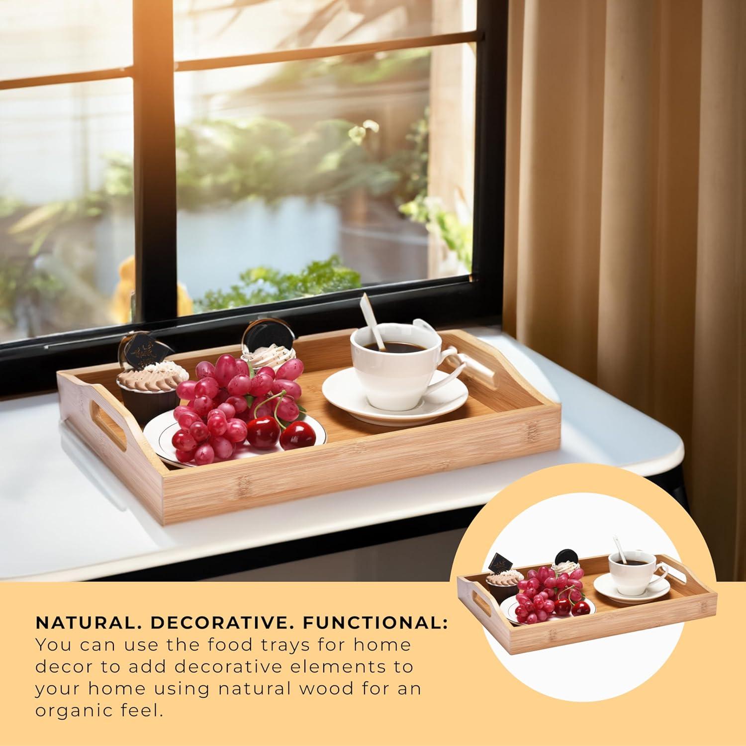 Prosumer's Choice Bamboo Serving Tray with Handles, Set of 3-Brown