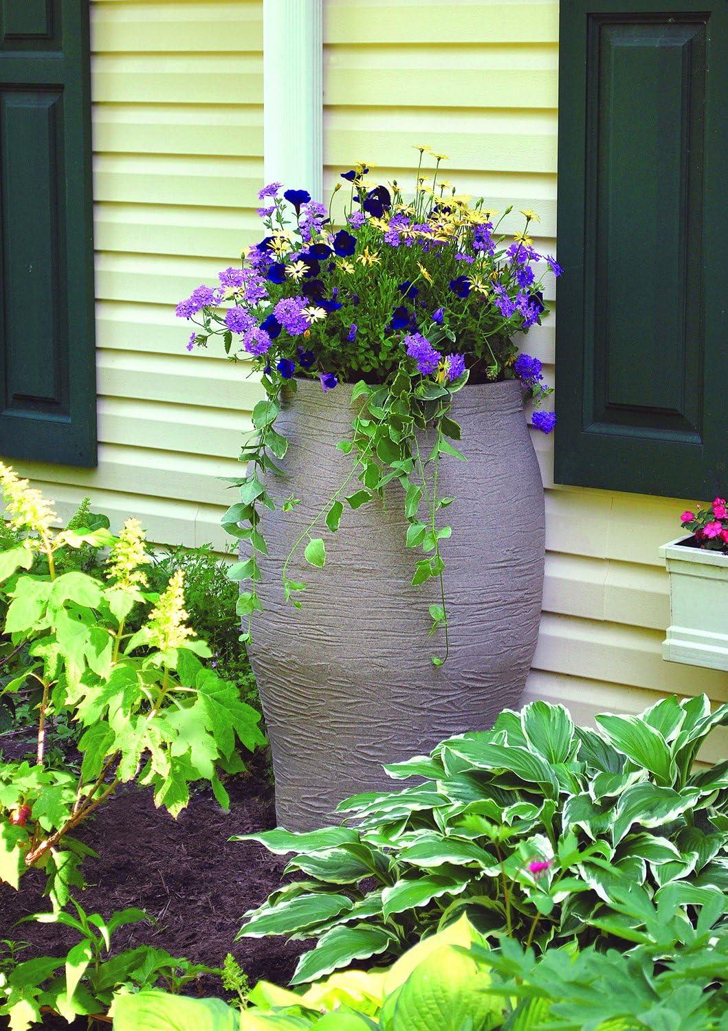 EMSCO Group Weather Resistant Plastic Rain Barrel and Hose with Diverter Kit