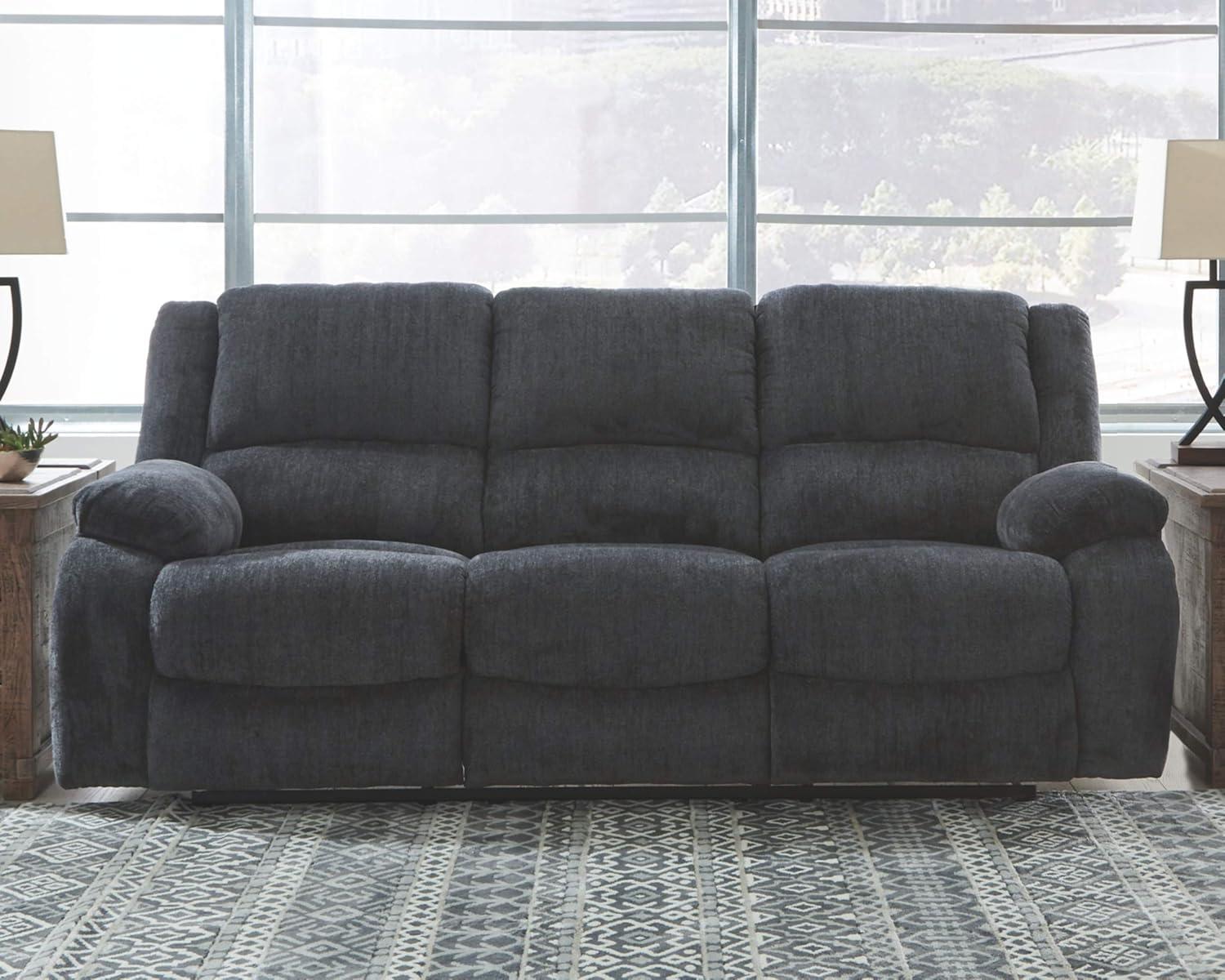 Slate Gray Fabric Manual Reclining Sofa with Thick Cushions