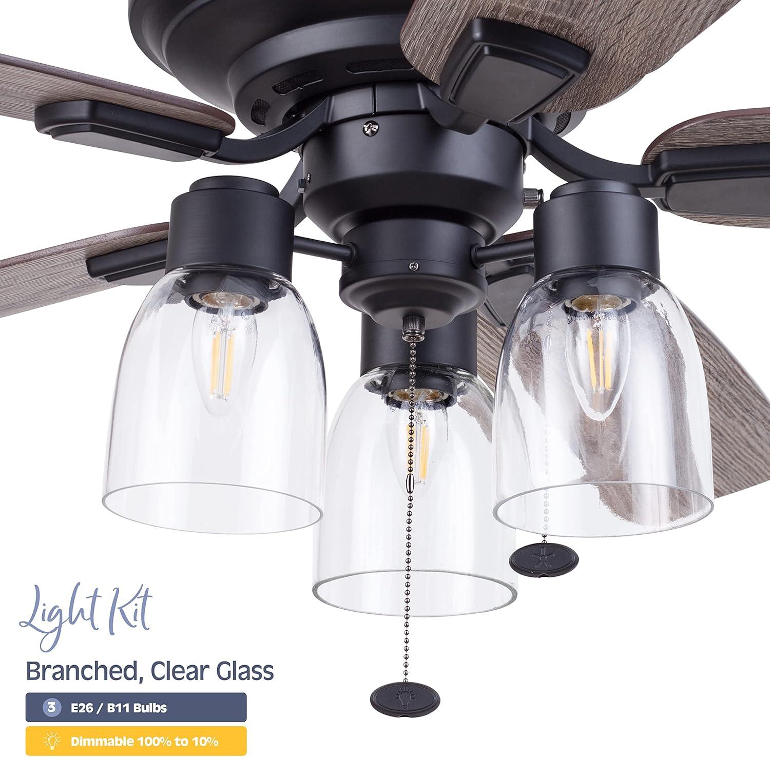 Prominence Home Magonia 52-in Flush Mount Matte Black with Black Pine/Rough Pine Blades Ceiling Fan With Light ( 5 -Blade )