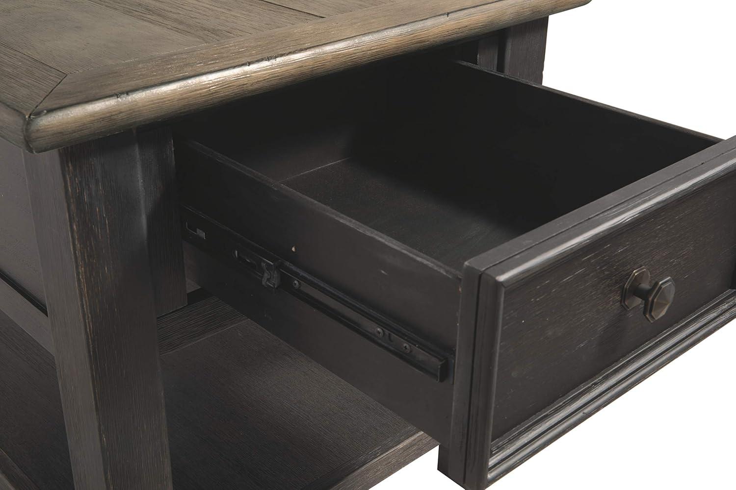 Tyler Creek End Table Grayish Brown/Black - Signature Design by Ashley: Mid-Century Modern, Wood Legs, Storage Shelf