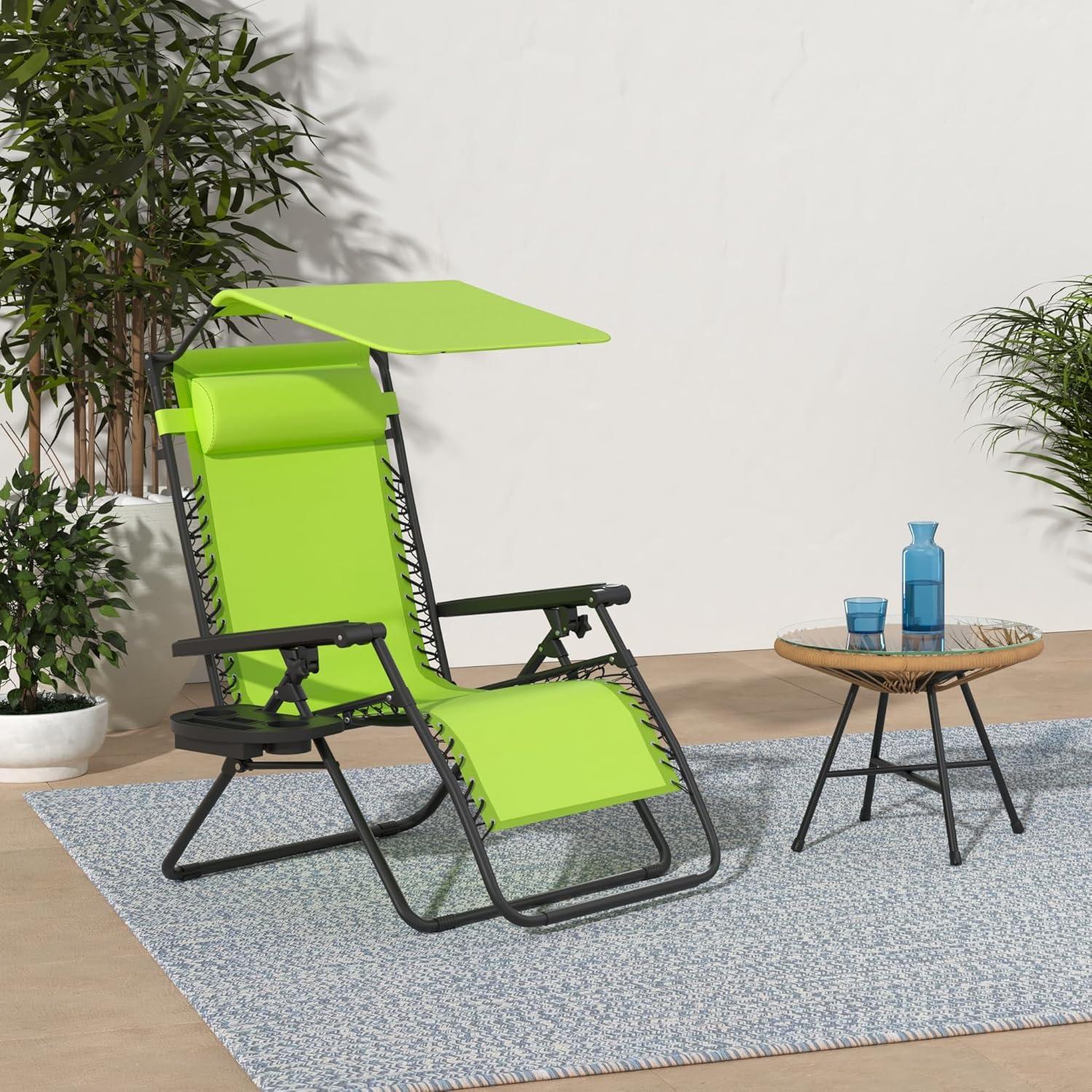 Lime Green Steel Zero Gravity Recliner with Canopy and Tray