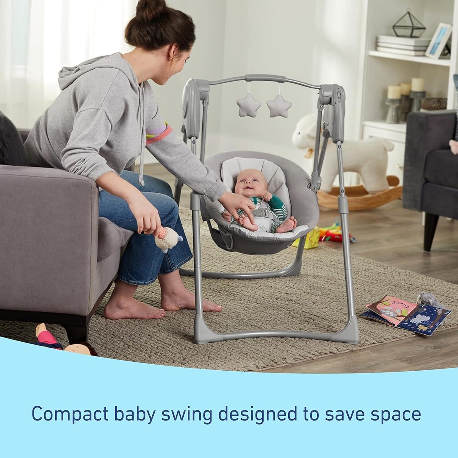Reign Grey Adjustable Compact Baby Swing with Toy Bar