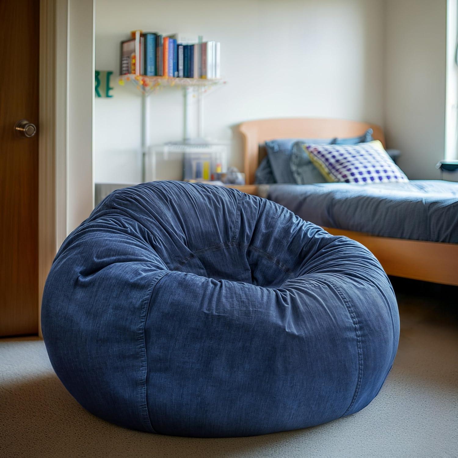 Oversized Denim Bean Bag Chair with Removable Cover