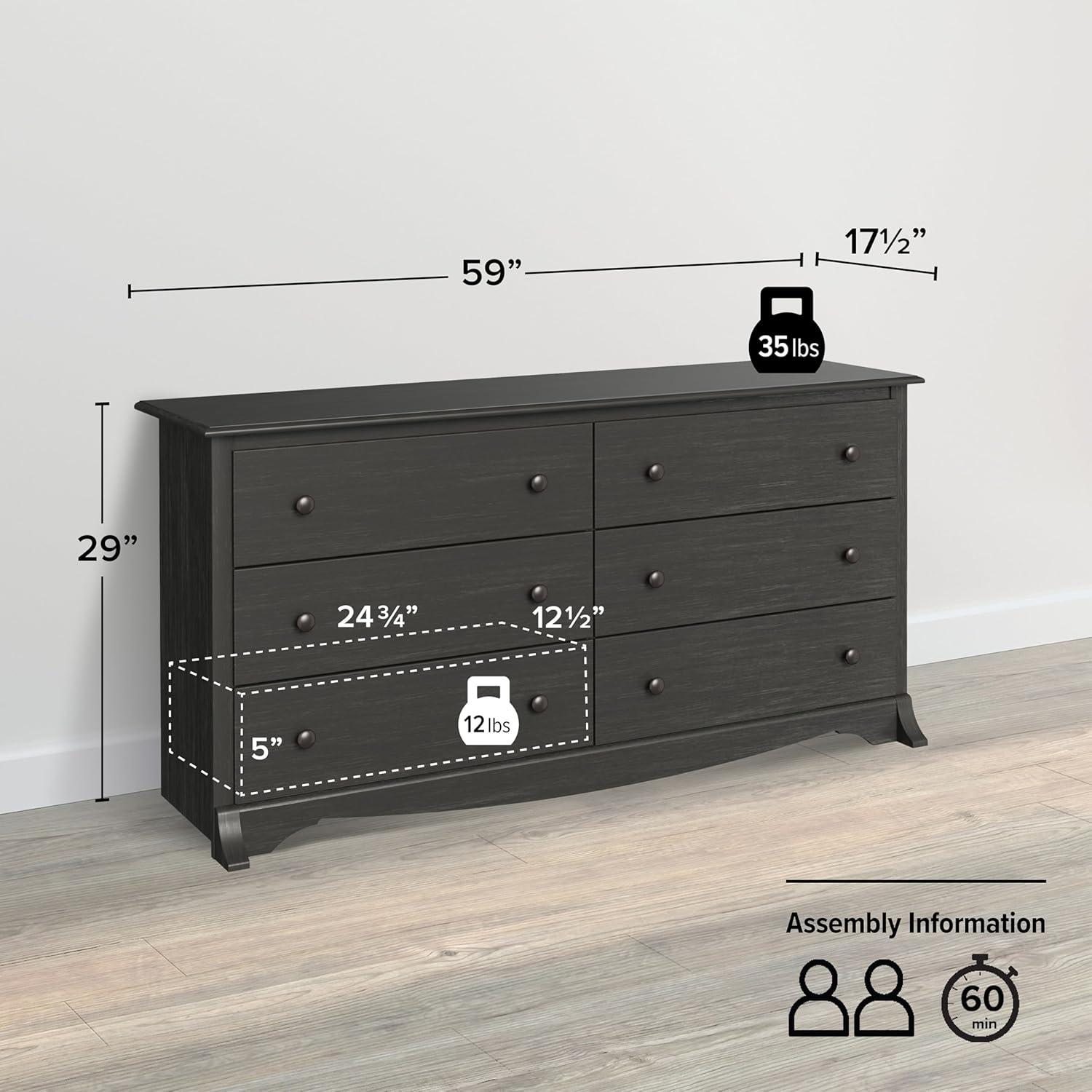 6 Drawers Riverdale Dresser Washed Black - Prepac: Modern Storage Furniture for Home