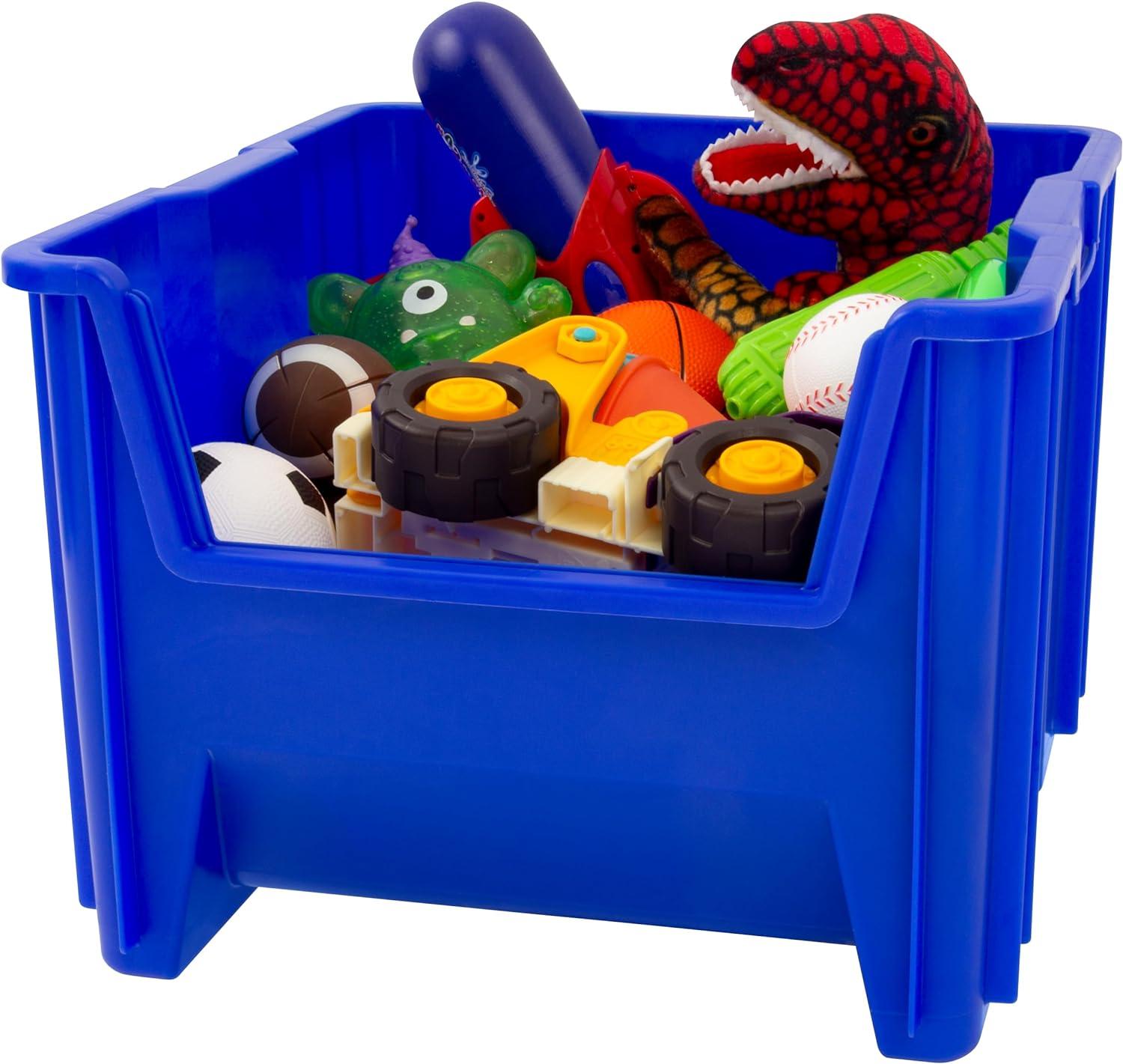 Blue Heavy Duty Stackable Plastic Storage Bin with Handle