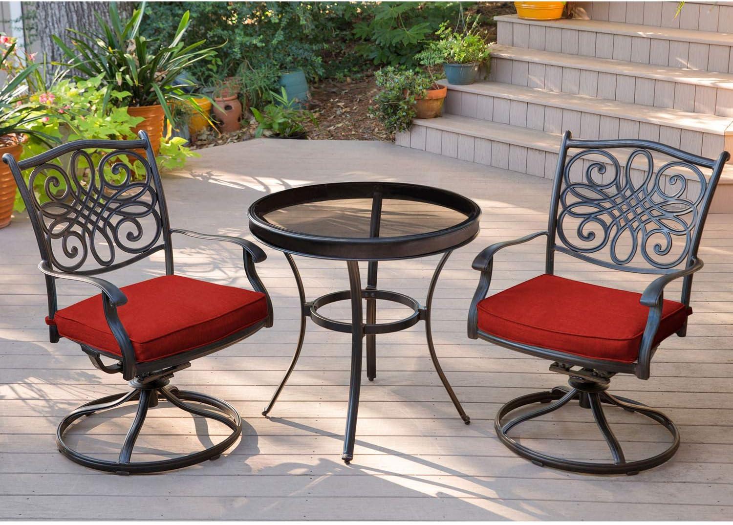 Bronze Cast Aluminum 3-Piece Patio Bistro Set with Red Cushions