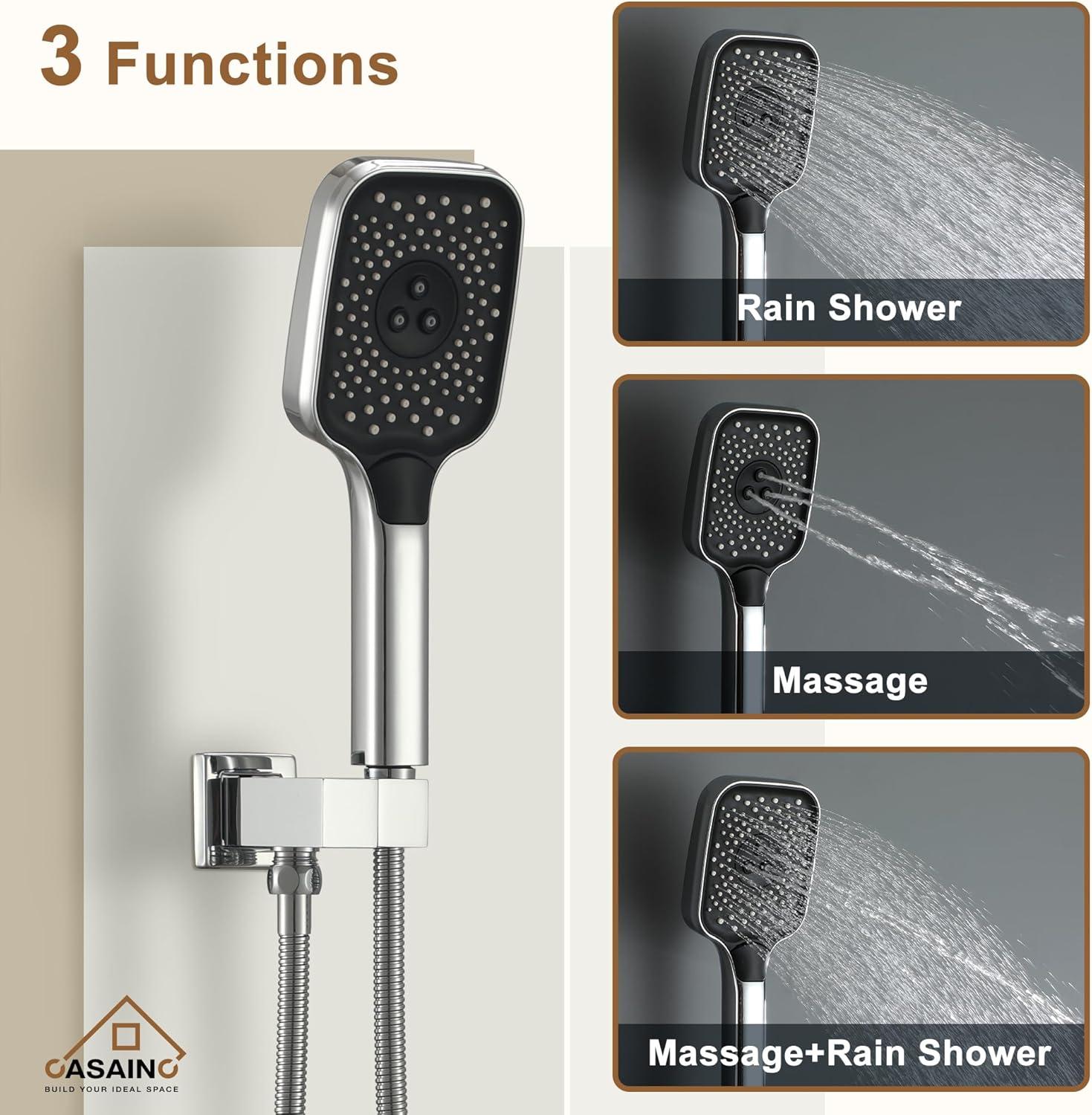 Rainfall Symphony 3-Function Dual Shower Head Thermostatic Shower System with 3 Sprays Handheld