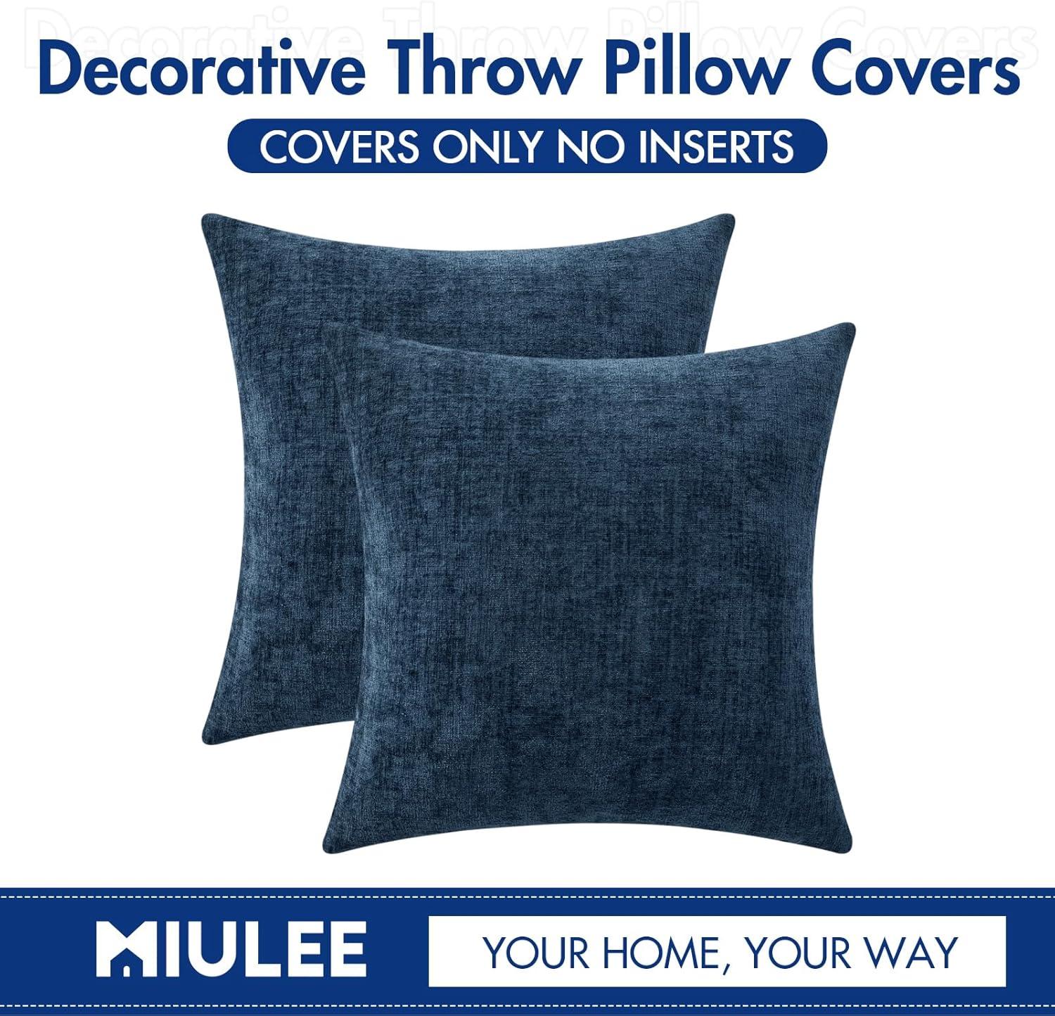 Navy Blue 18"x18" Textured Polyester Euro Throw Pillow Covers