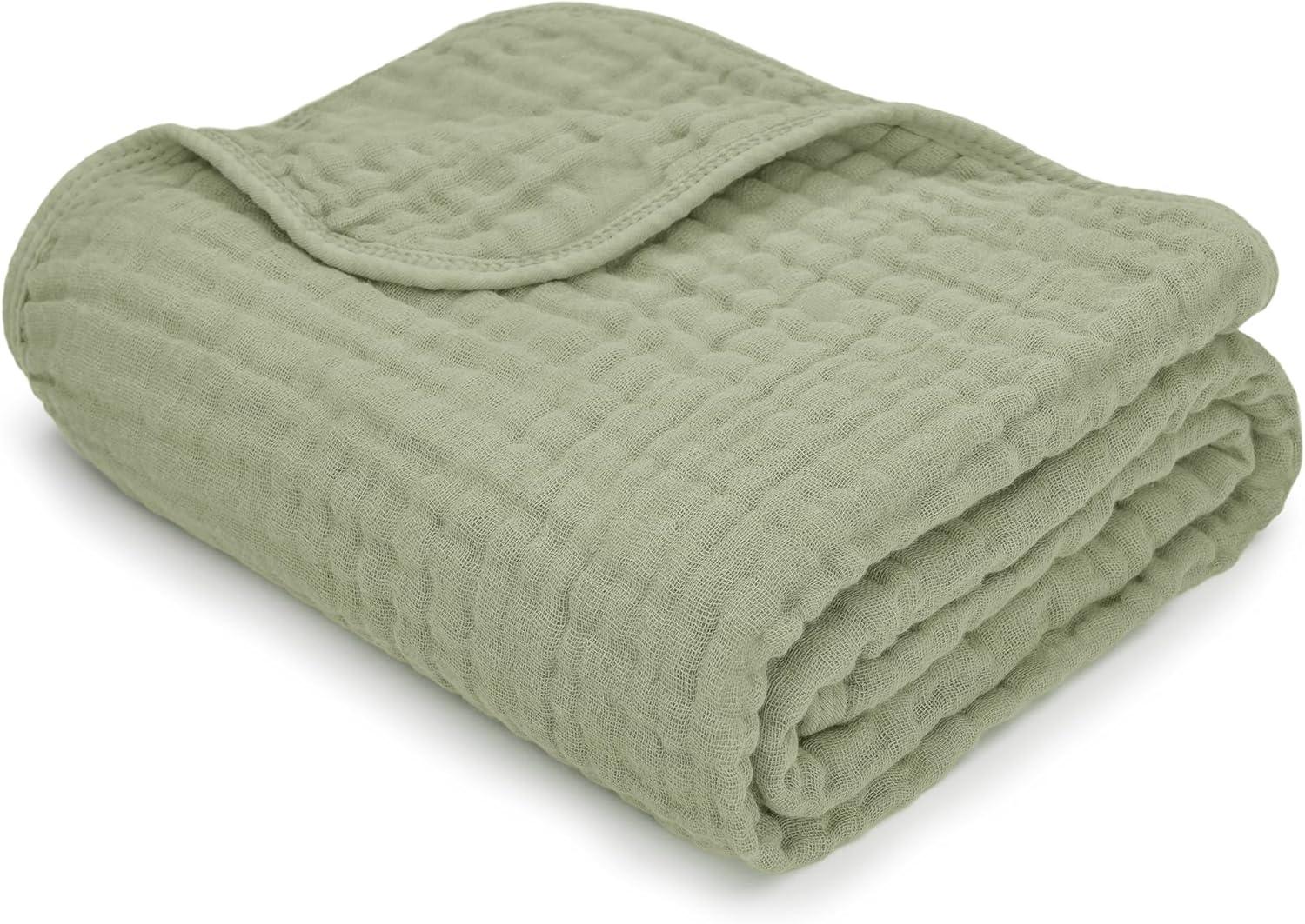 Sage Muslin Cotton Baby Blanket with 6-Layer Plush Softness