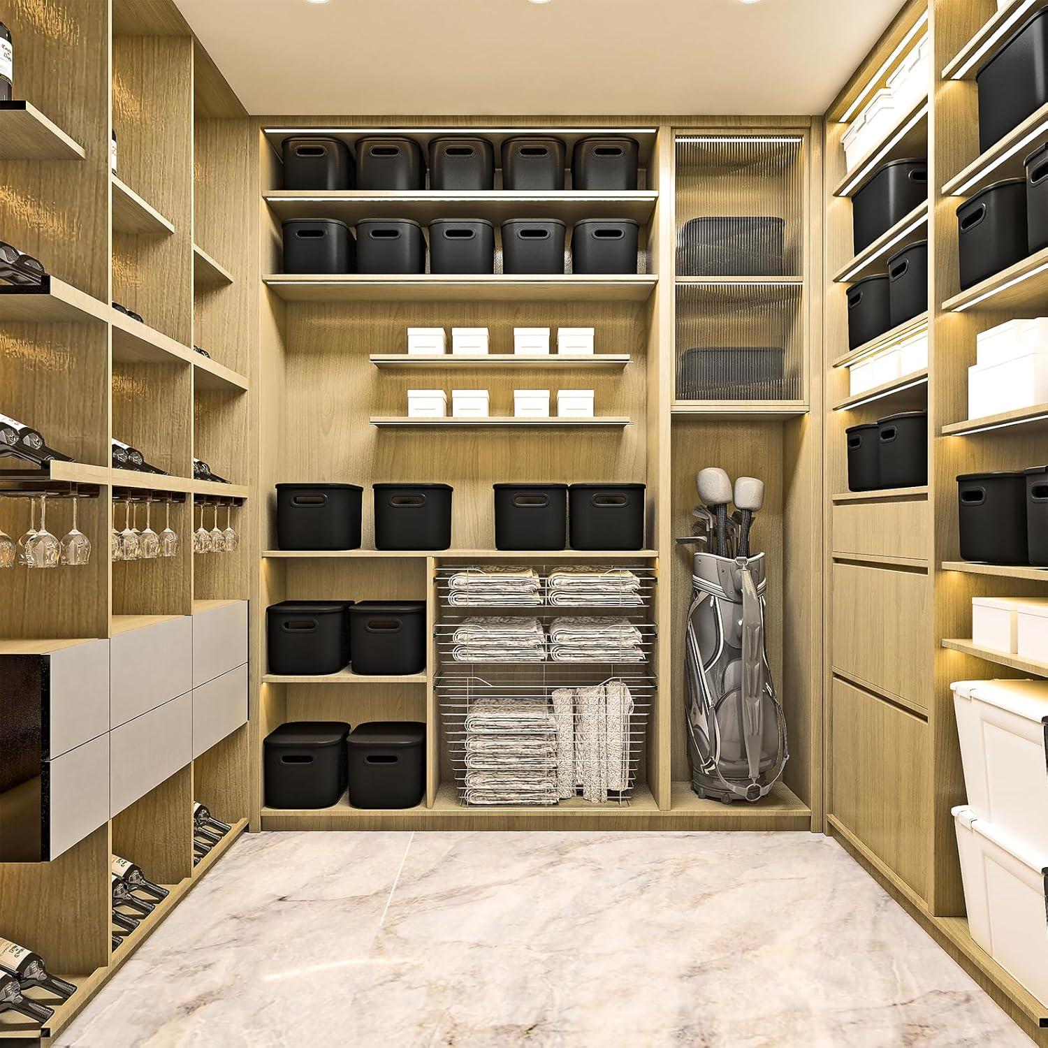 8 Pieces Colorful Storage Bins with Lid and Handle, Plastic Stackable Baskets Desktop Cube Box Cubby Bins Containers for Shelf Cabinet Bedroom Office (Multi-colored,14.2 x 10.2 x 9.5 Inch)