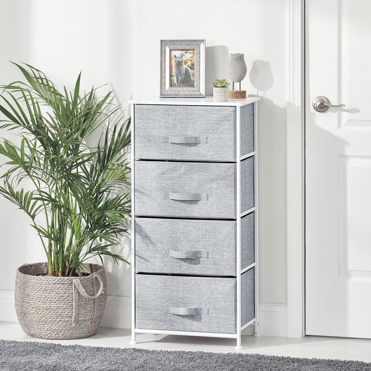 mDesign Tall Dresser Storage Tower Stand with 4 Removable Fabric Drawers - Gray