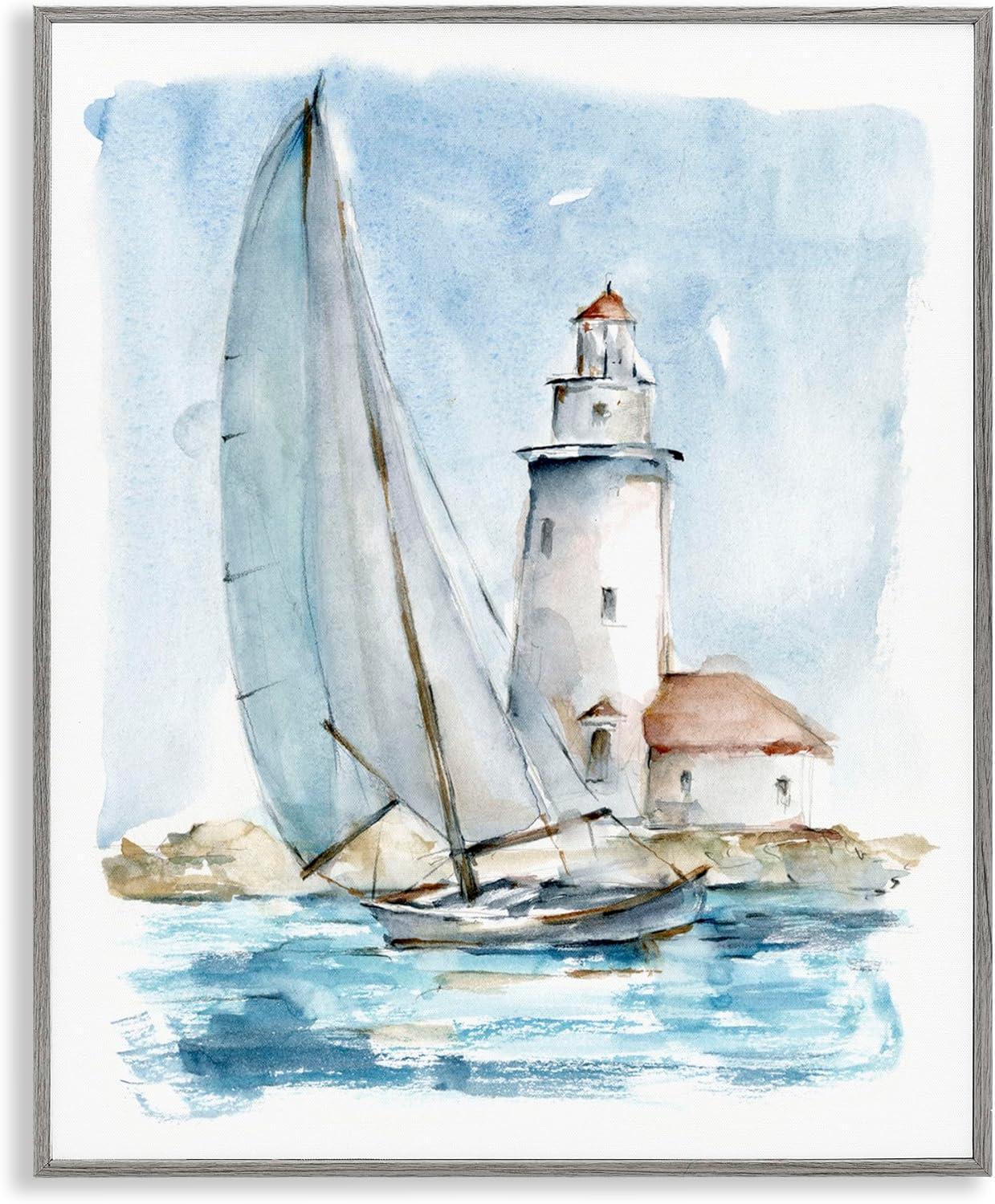 Stupell Industries Au-416-Giclee Nautical Sailboat & Lighthouse by Ethan Harper Painting